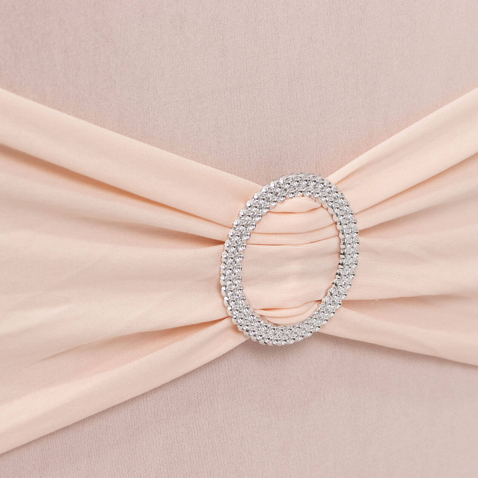 Spandex Chair Cover with Silver Rhinestone Buckled Sash Band Blush - Stretch Fitted Slipcover