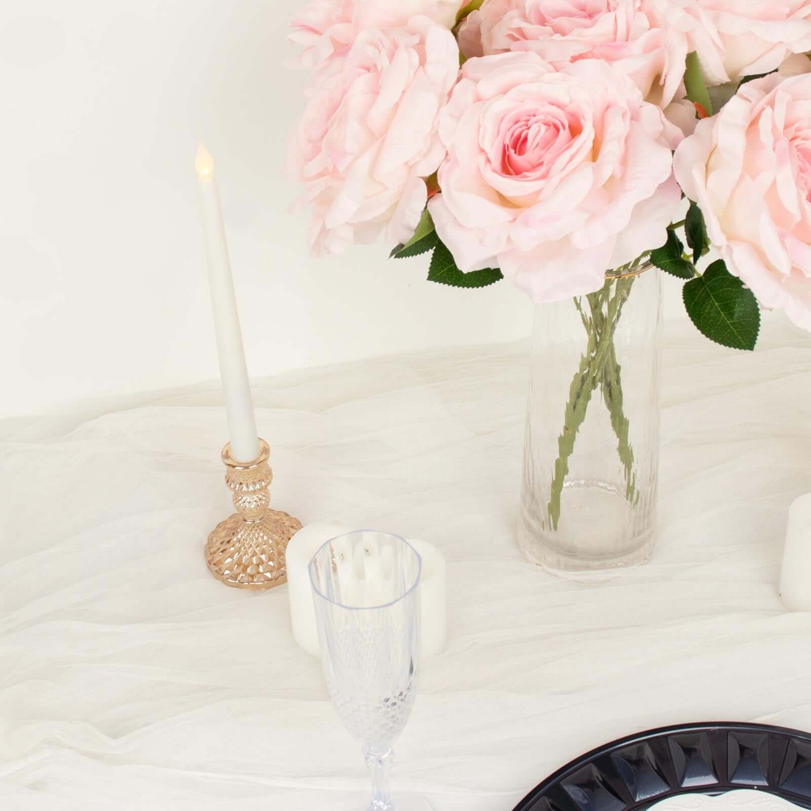 2 Bushes 17" Blush Premium Silk Jumbo Rose Flower Bouquet, High Quality Artificial Wedding Floral Arrangements