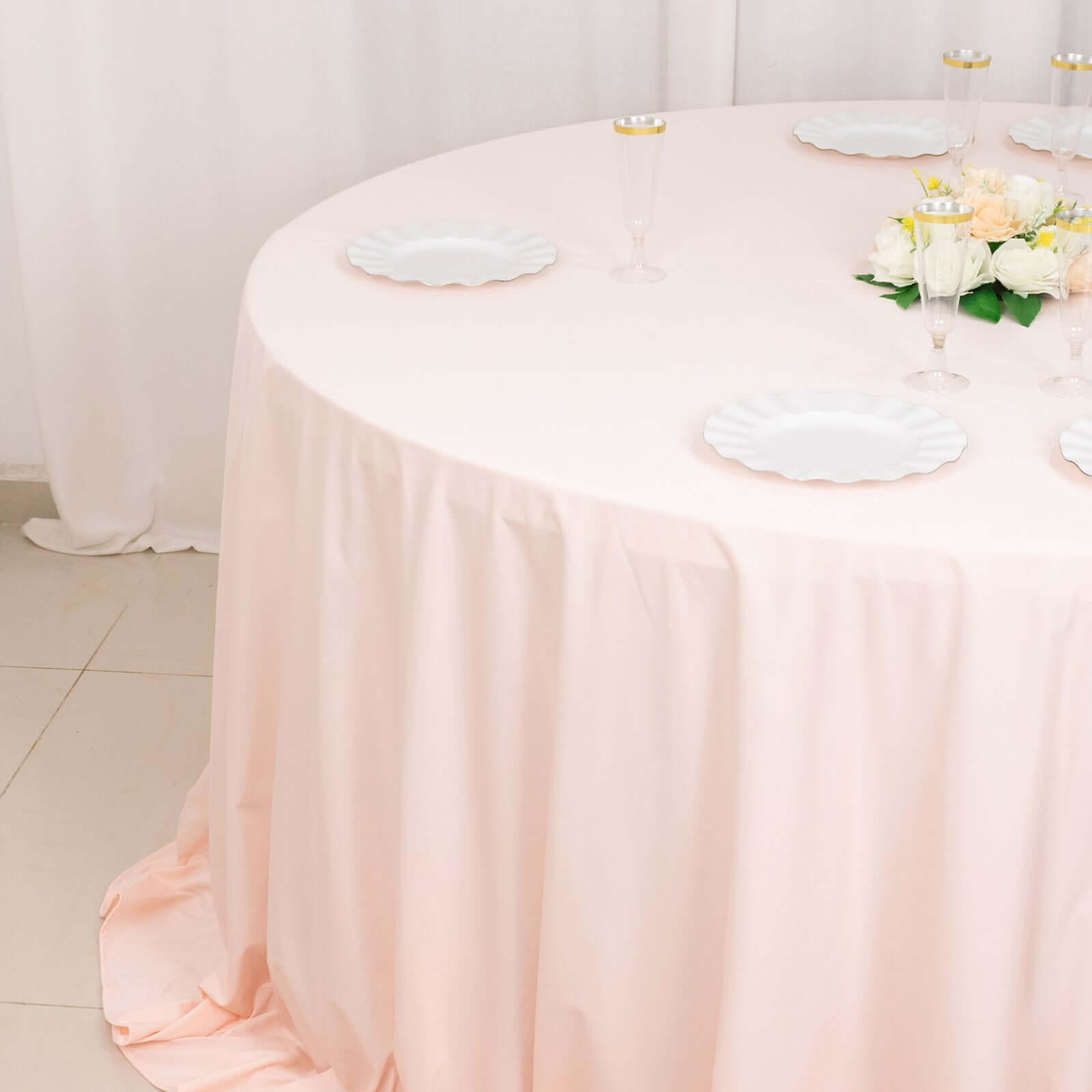 Scuba Round 132" Tablecloth Blush - Wrinkle Free & Stain Resistant Seamless Table Cover