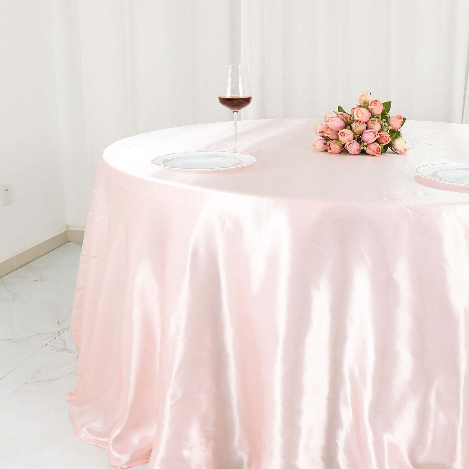 Satin 132" Round Tablecloth Blush - Stylish Seamless Table Cover