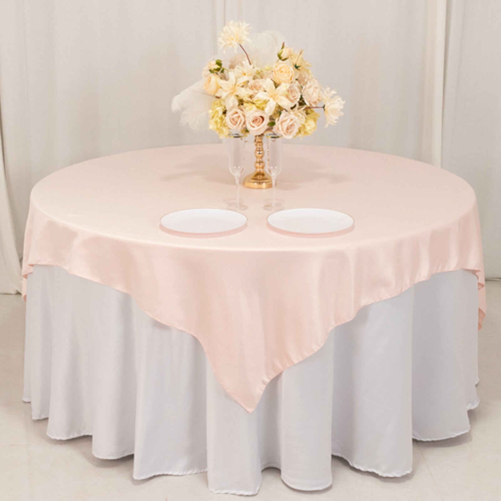 Lamour Satin 72"x72" Table Overlay Square Tablecloth Blush - Smooth Finish Table Topper