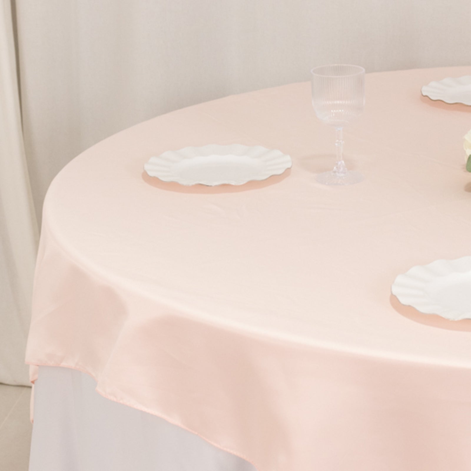 Lamour Satin 72"x72" Table Overlay Square Tablecloth Blush - Smooth Finish Table Topper