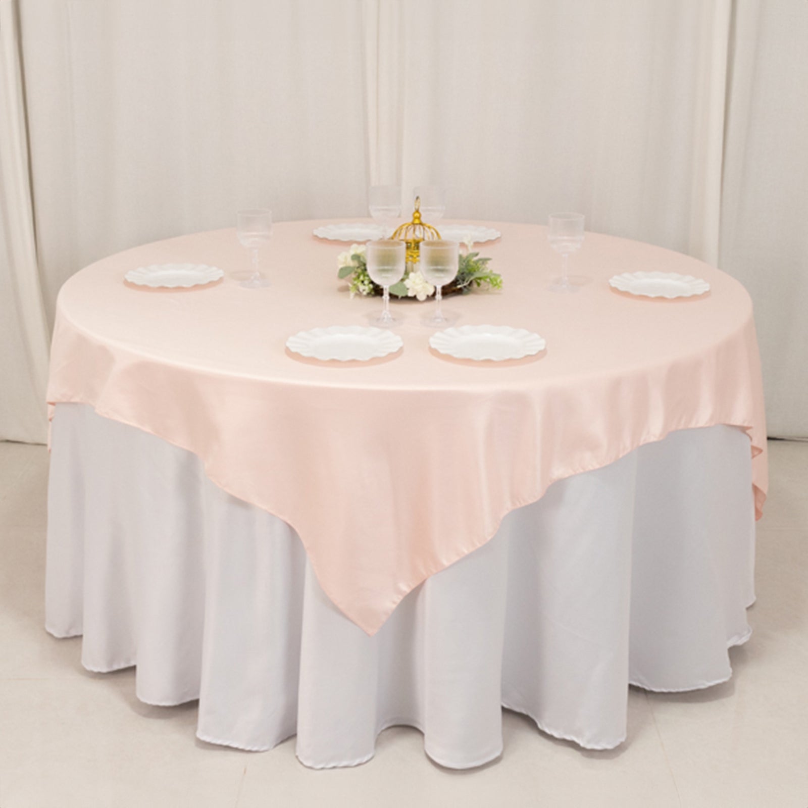 Lamour Satin 72"x72" Table Overlay Square Tablecloth Blush - Smooth Finish Table Topper