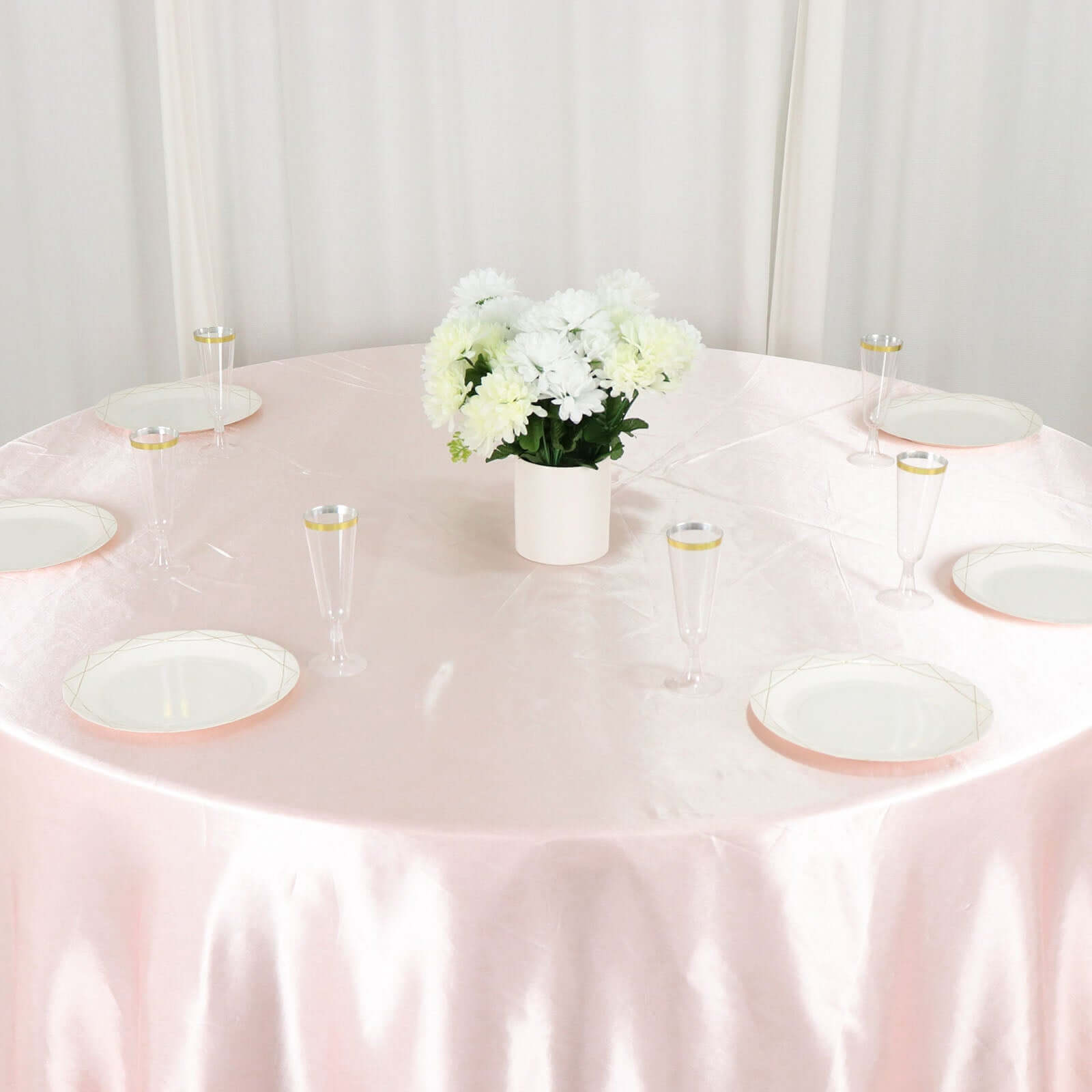 Satin 132" Round Tablecloth Blush - Stylish Seamless Table Cover