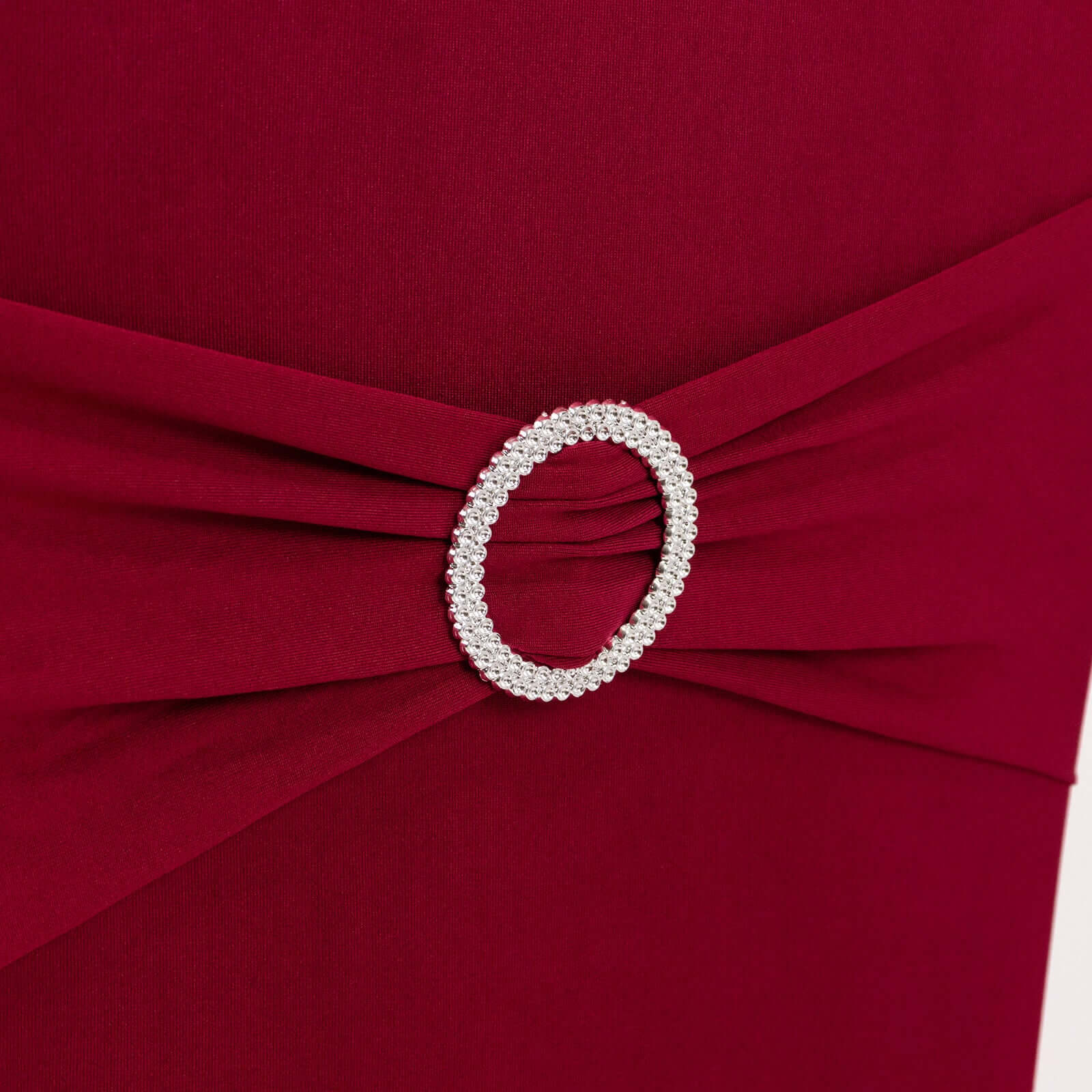 Spandex Chair Cover with Silver Rhinestone Buckled Sash Band Burgundy - Stretch Fitted Slipcover