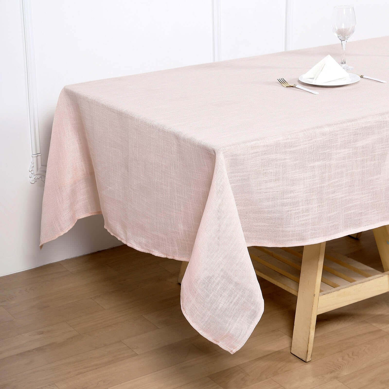 Faux Linen 60"x102" Rectangular Tablecloth Blush - Slubby Textured & Wrinkle Resistant Table Cover