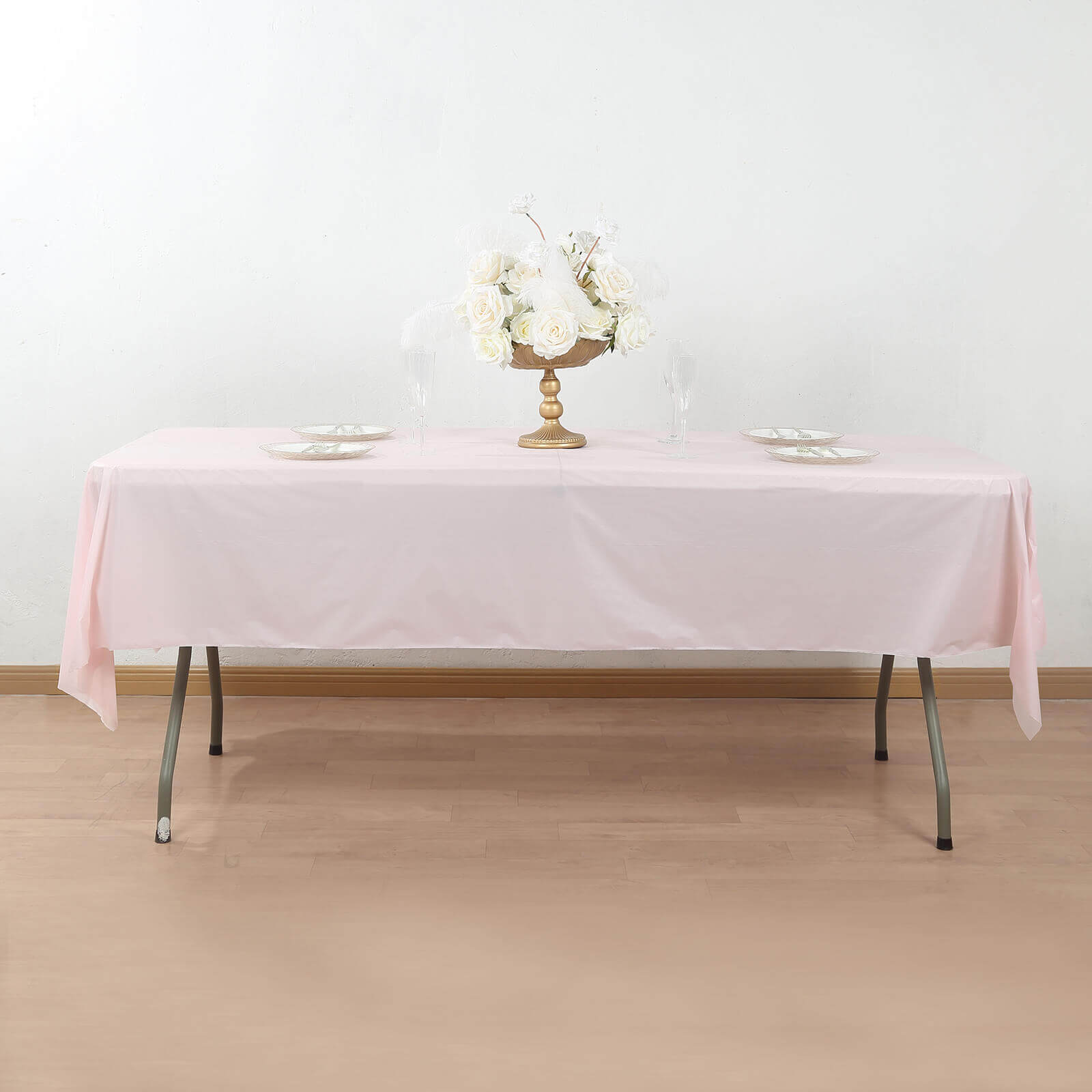 Plastic Table Cover Roll Blush with Slide Cutter - Customizable Disposable Tablecloth Roll 54"x300ft