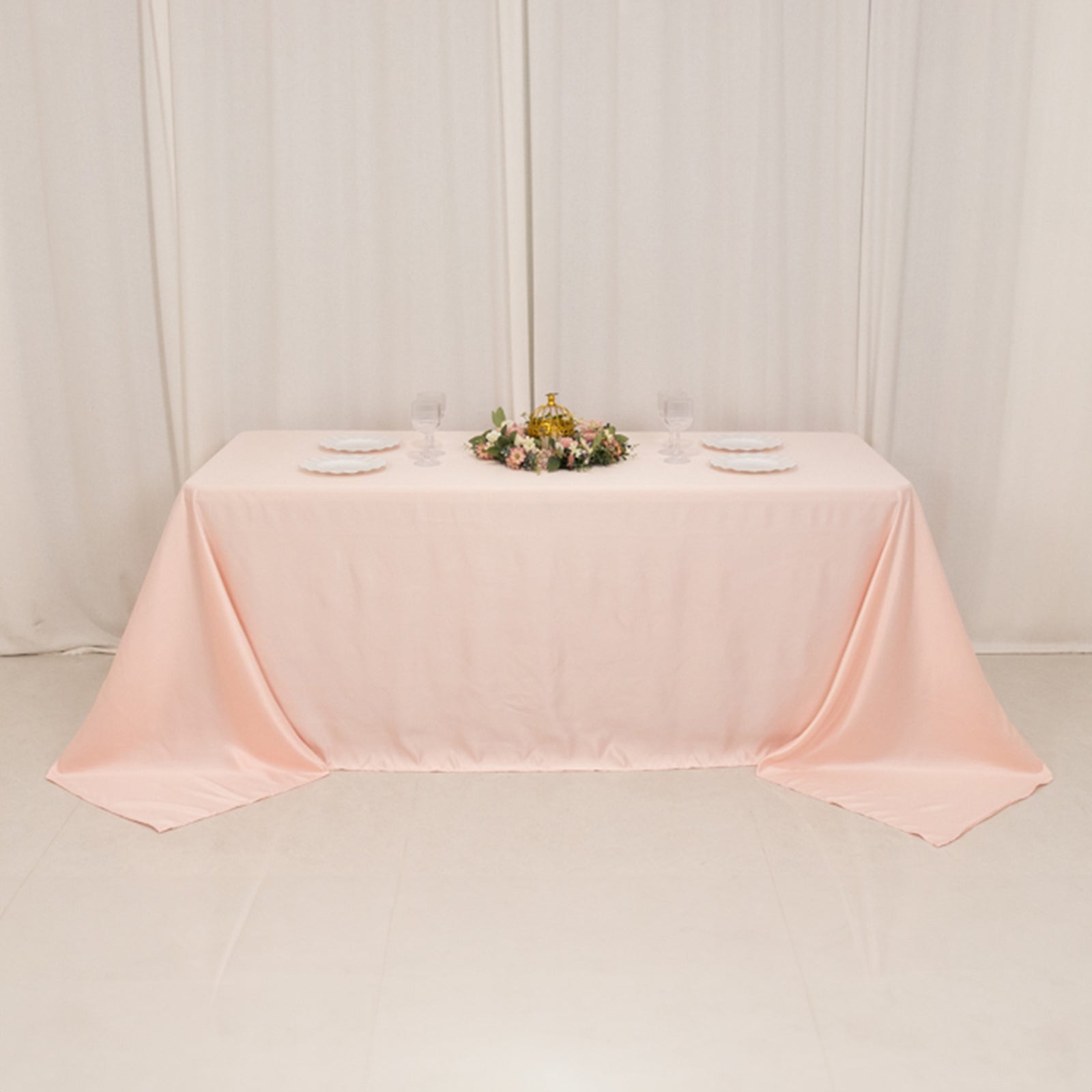 Lamour Satin 90"x132" Rectangle Tablecloth Blush - Soft & Silk-Like Seamless Table Cover