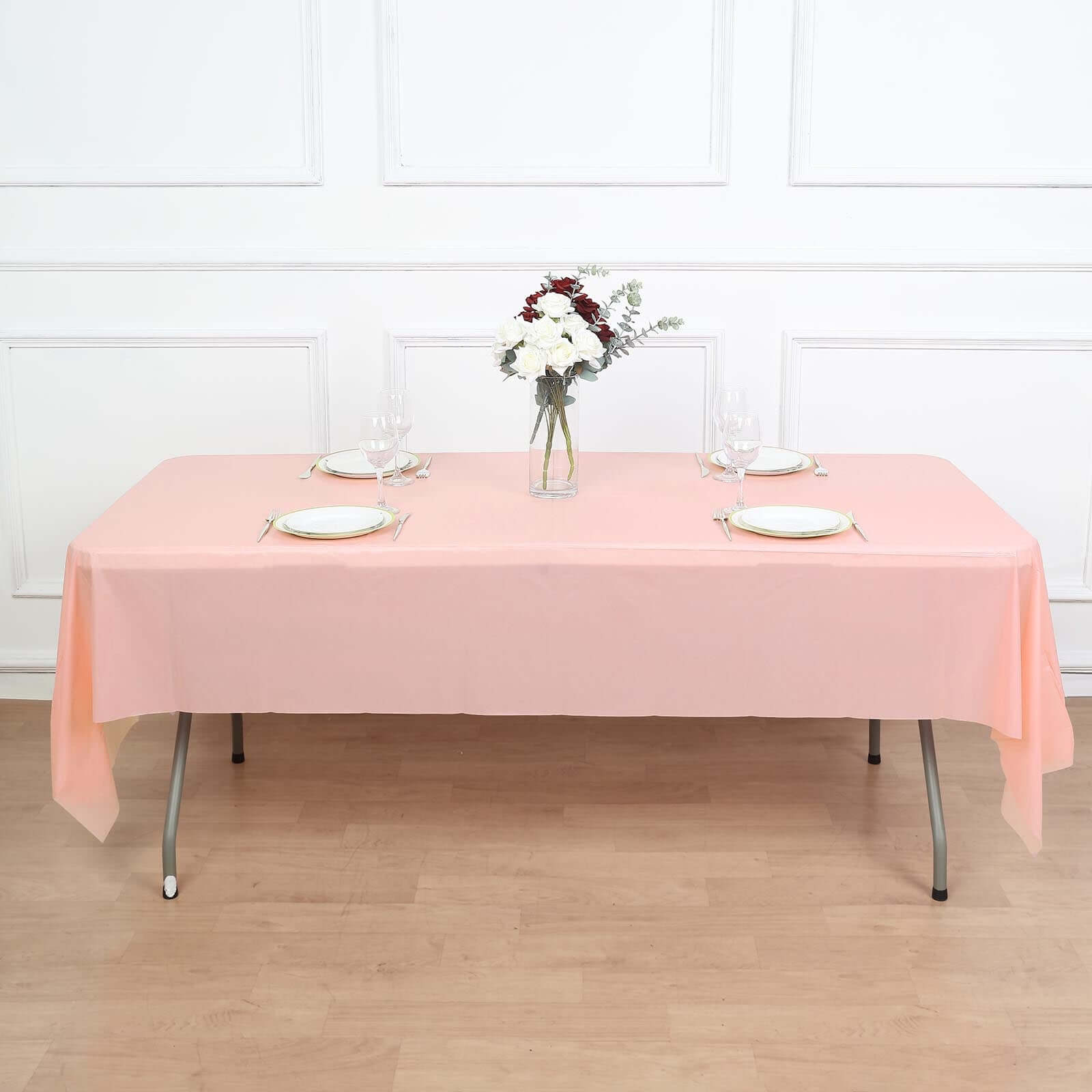 5-Pack Plastic Table Covers Blush Rectangle - Reliable PVC Disposable Covers for Gatherings 54"x108"
