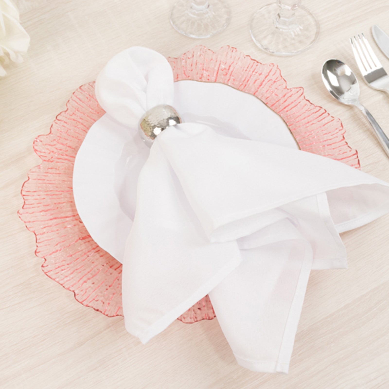 6-Pack Acrylic Plastic Round Charger Plates 13" in Transparent Blush with Reef Design, Dinner Charger Tableware