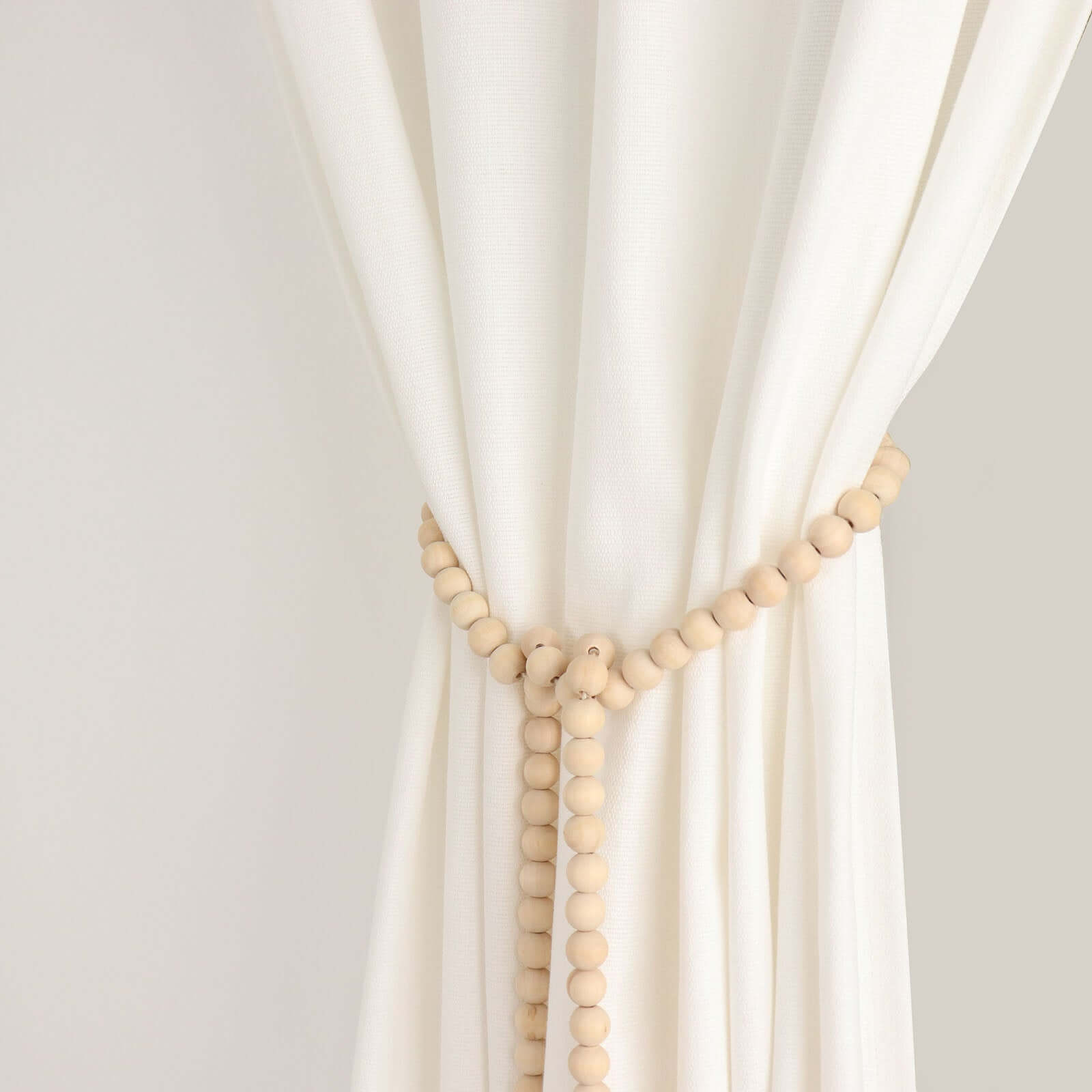 55" Cream Rustic Boho Chic Wood Bead Garland With Tassels, Farmhouse Country Wood Bead Chain