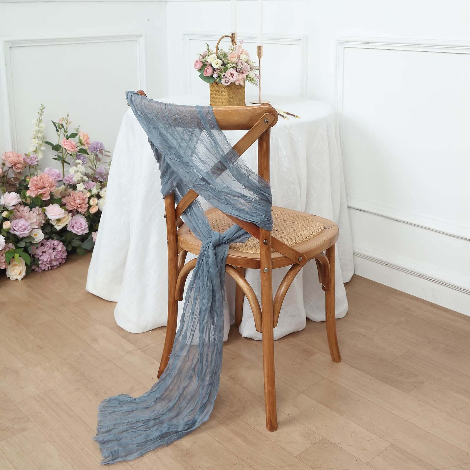 5 Pack Cheesecloth Gauze 16"x88" Chair Sashes Dusty Blue - Boho Chair Decorations