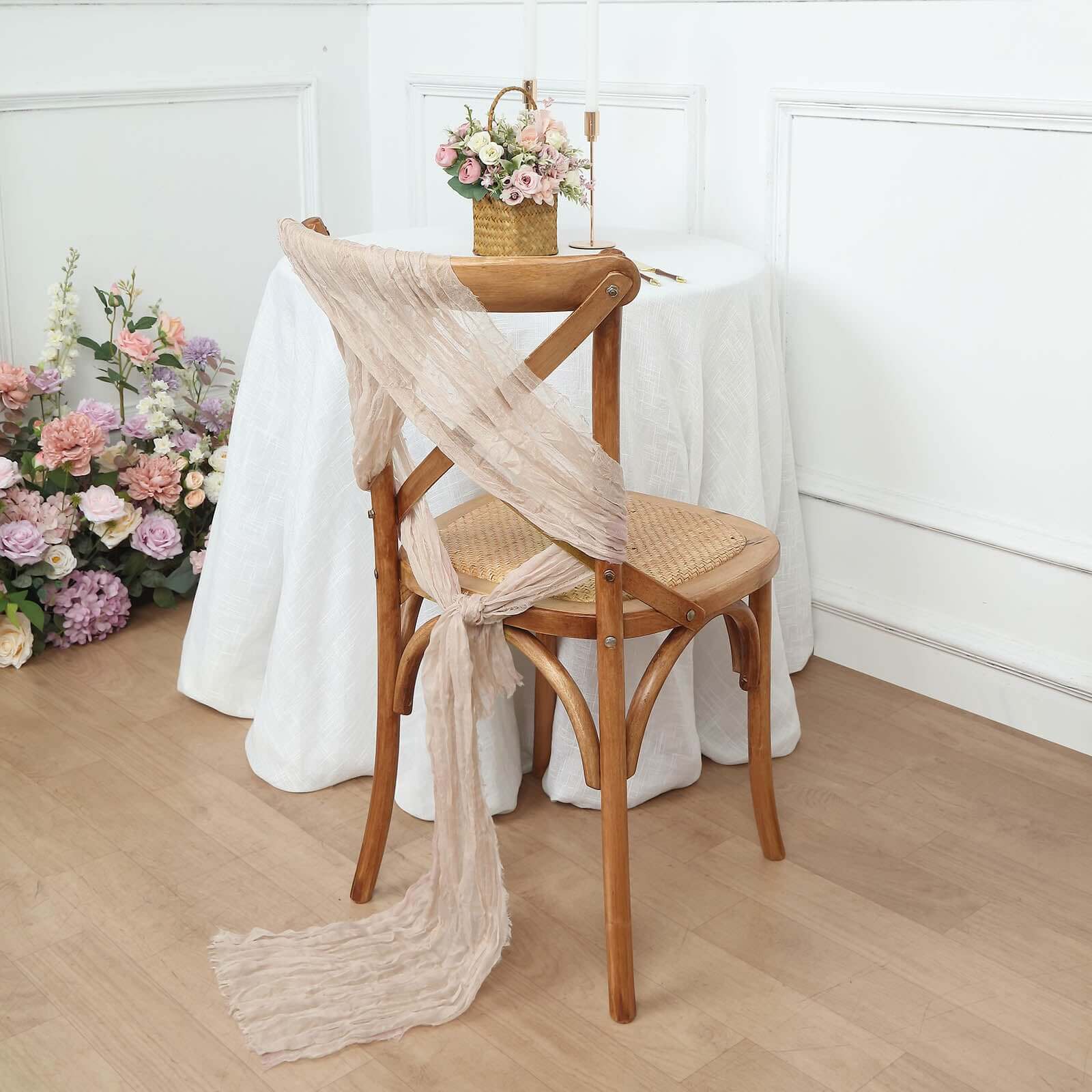 5 Pack Cheesecloth Gauze 16"x88" Chair Sashes Nude Beige - Boho Chair Decorations