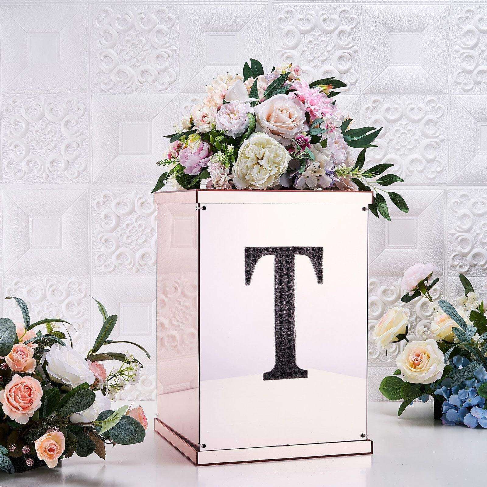 Decorative Rhinestone Alphabet "T" Letter Stickers, Glitter Adhesive Craft Letters Black DIY Sparkle Embellishments 8"