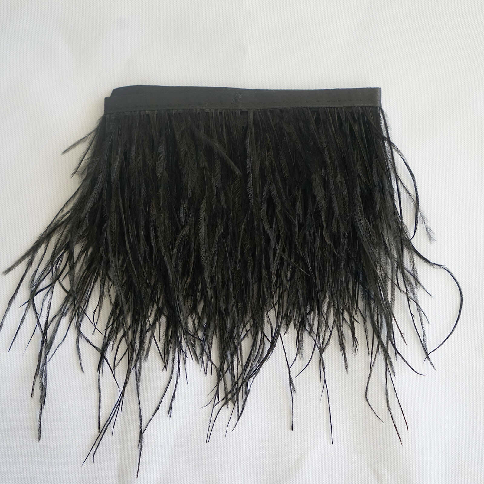 39" Black Real Ostrich Feather Fringe Trim With Satin Ribbon Tape