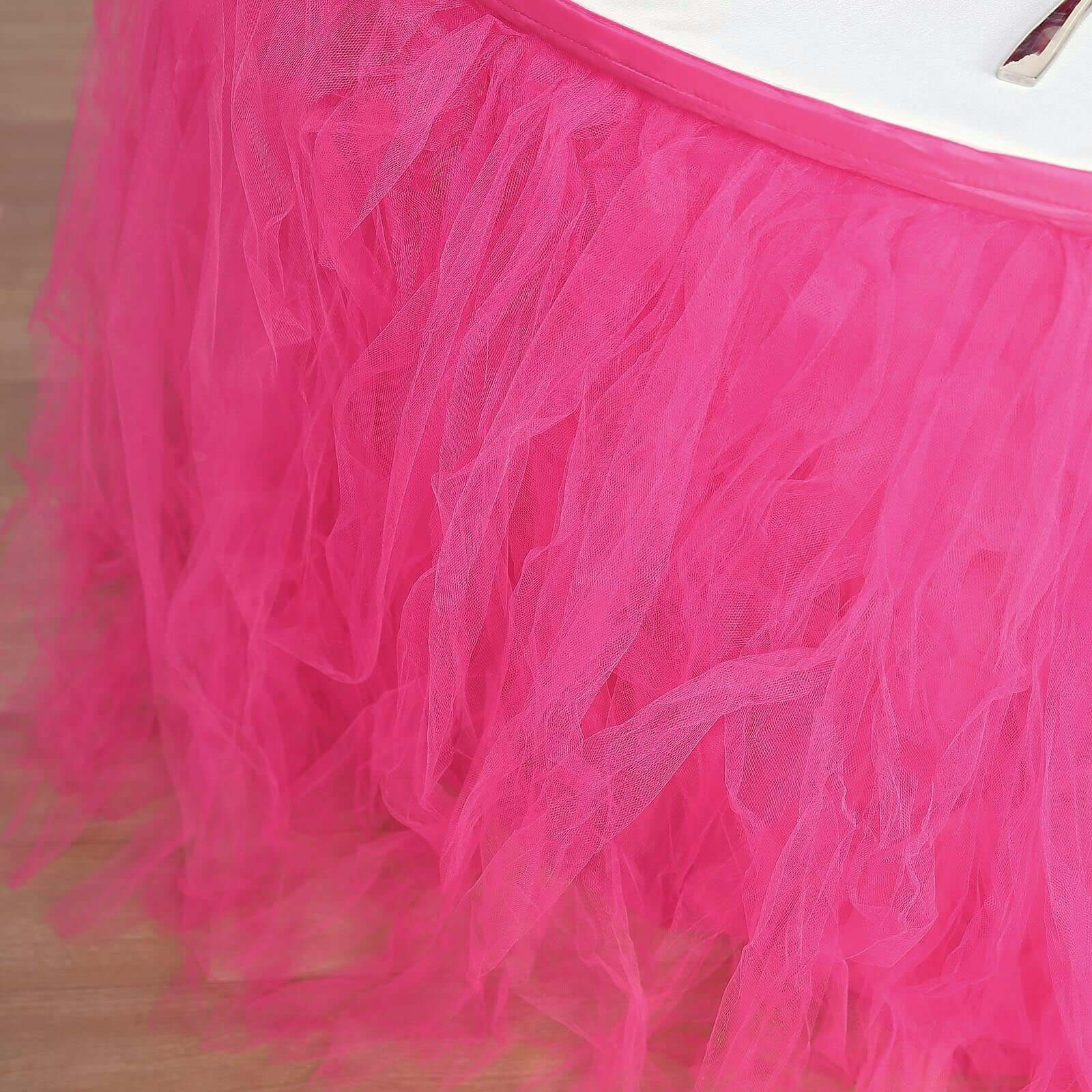 Tulle 14ft Table Skirt Fuchsia - 4 Layer Pleated Tutu Table Cover