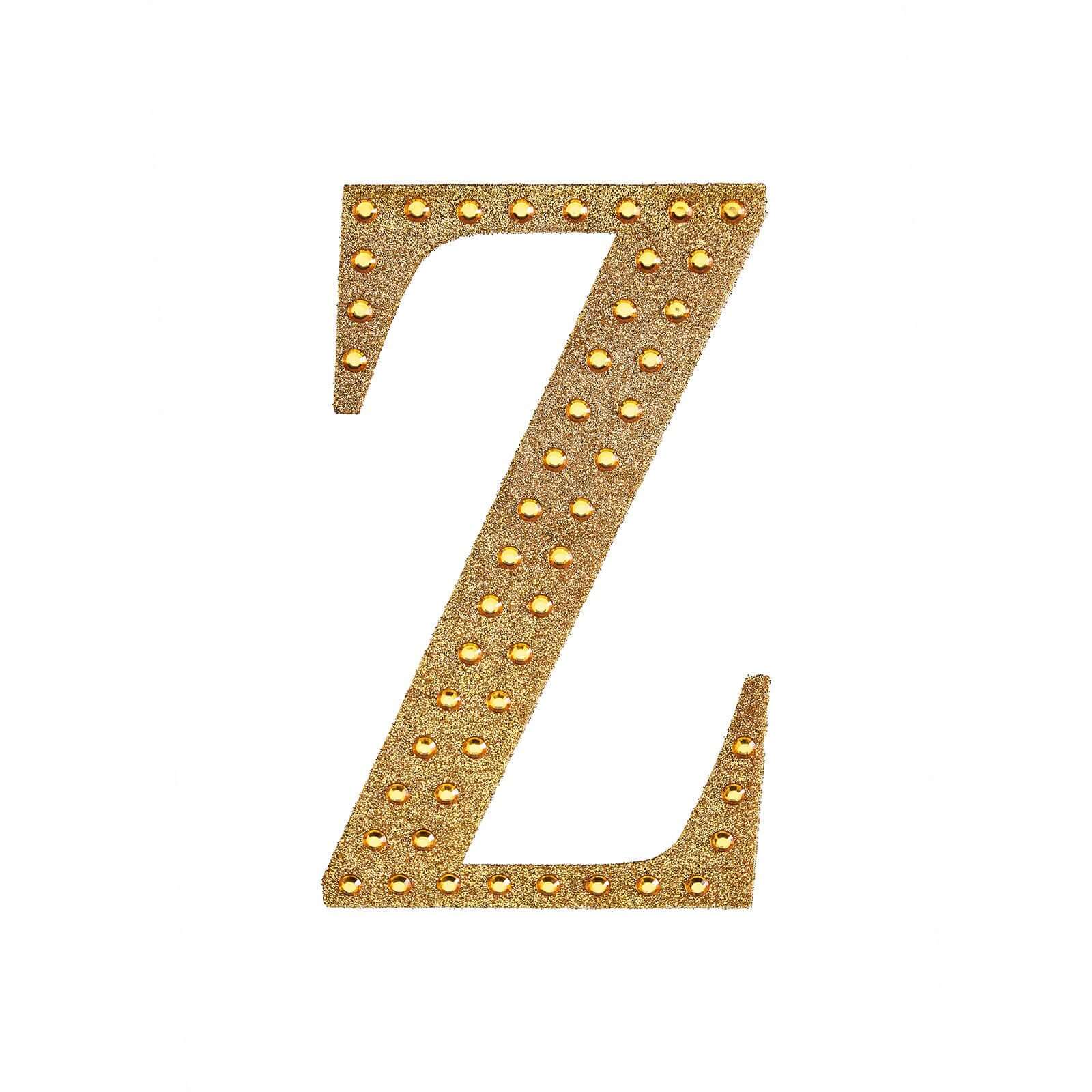 Decorative Rhinestone Alphabet "Z" Letter Stickers, Glitter Adhesive Craft Letters Gold DIY Sparkle Embellishments 8"