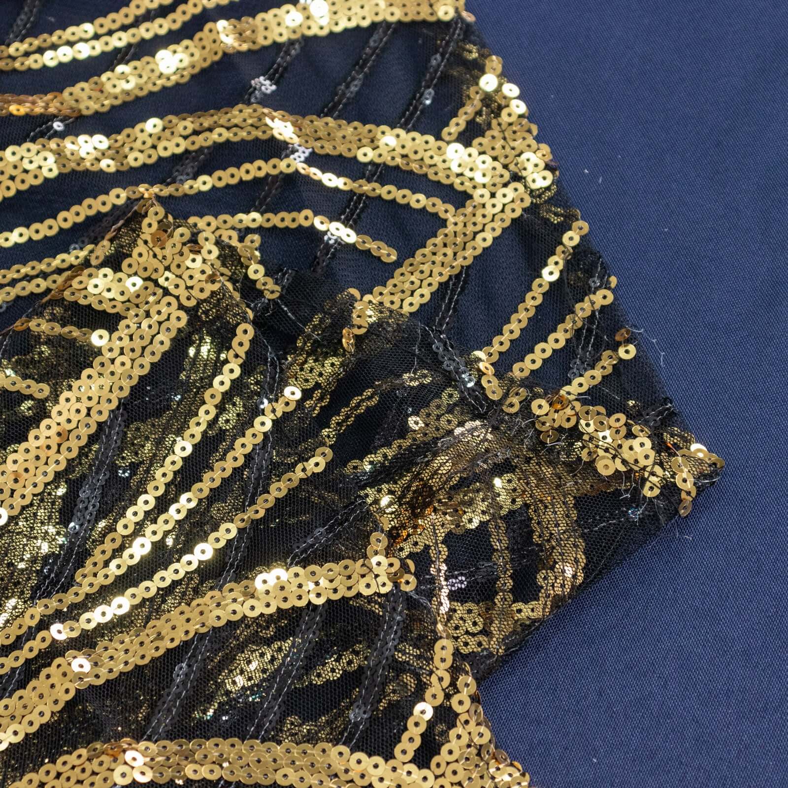 Mesh 90"x156" Rectangle Tablecloth Black/Gold - Wave Sequin Embroidered Table Cover