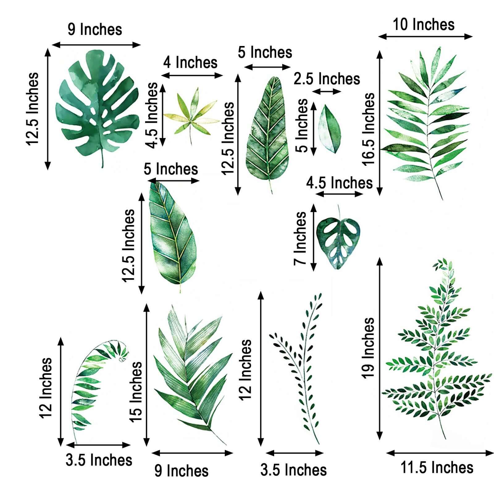 Green Tropical Assorted Leaves Wall Decals, Plant Peel Removable Stickers