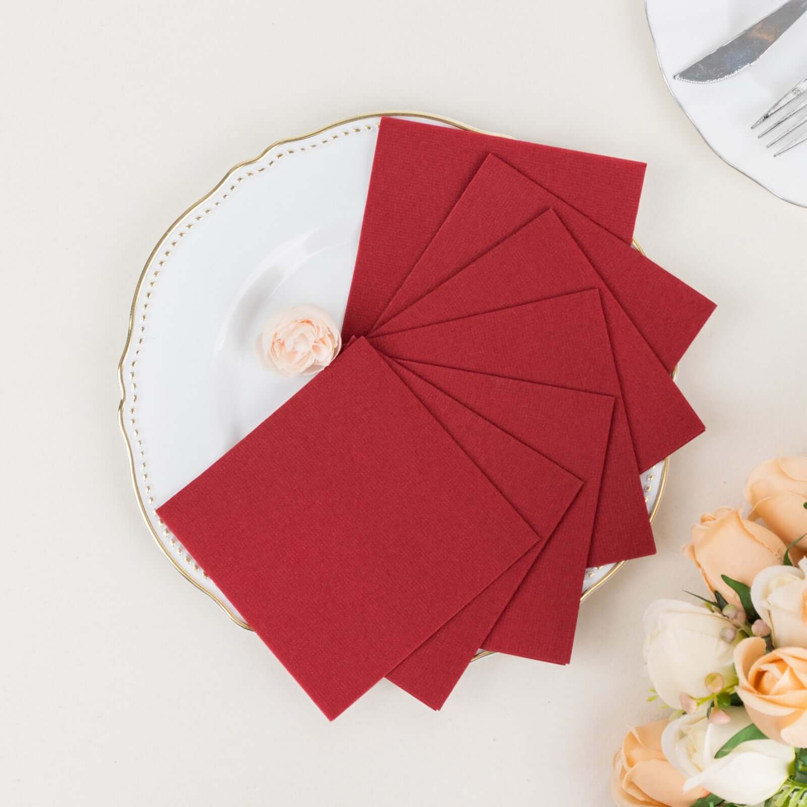 20 Pack Linen-Like Paper 5"x5" Napkins Burgundy - Highly Absorbent Airlaid Napkins