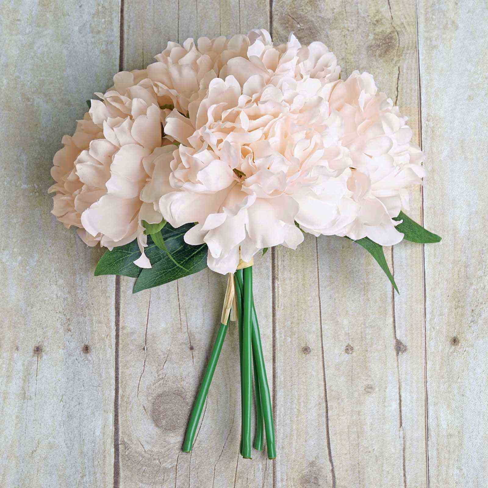 11" Blush Real Touch Artificial Silk Peonies Flower Bouquet