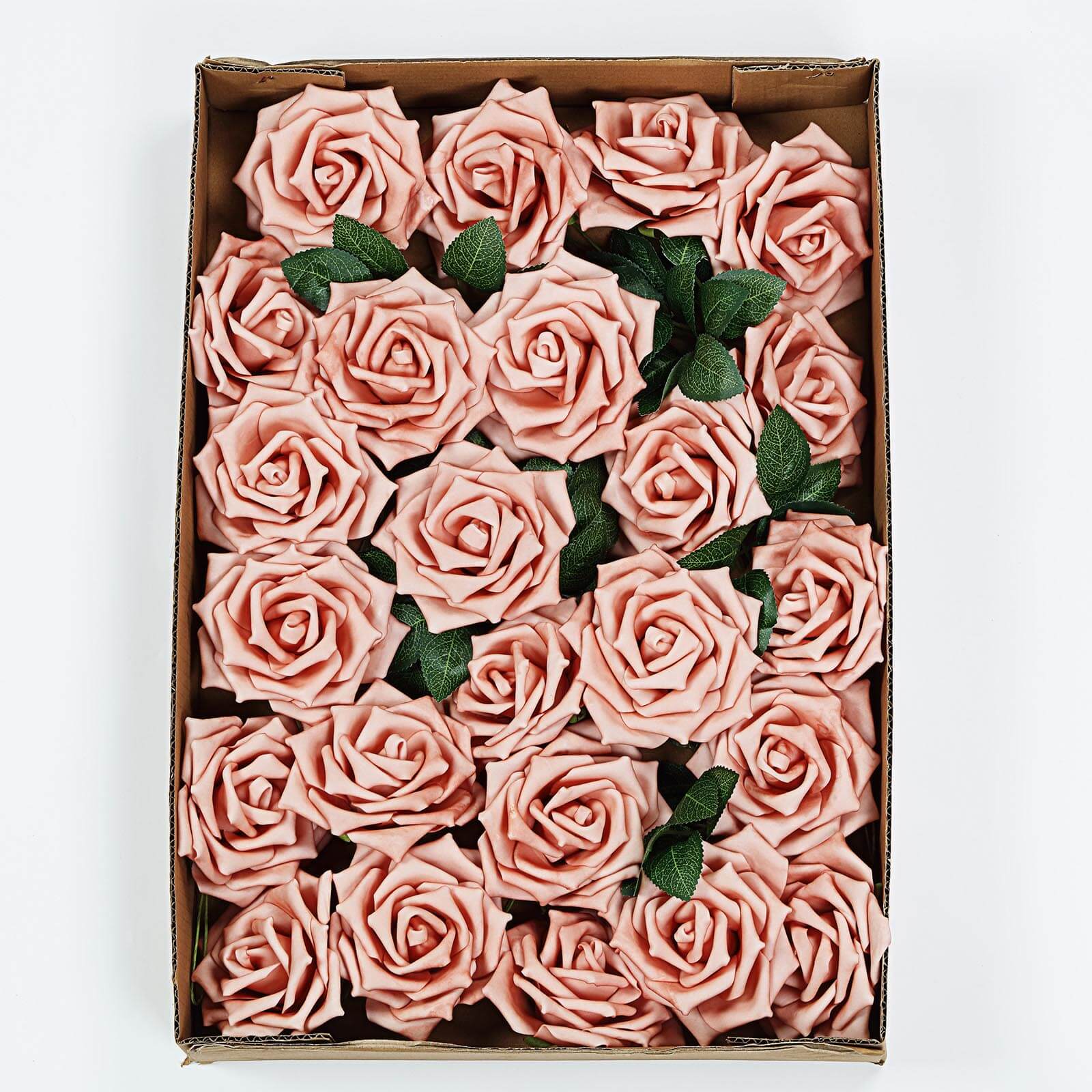 24 Roses 5" Dusty Rose Artificial Foam Flowers With Stem Wire and Leaves