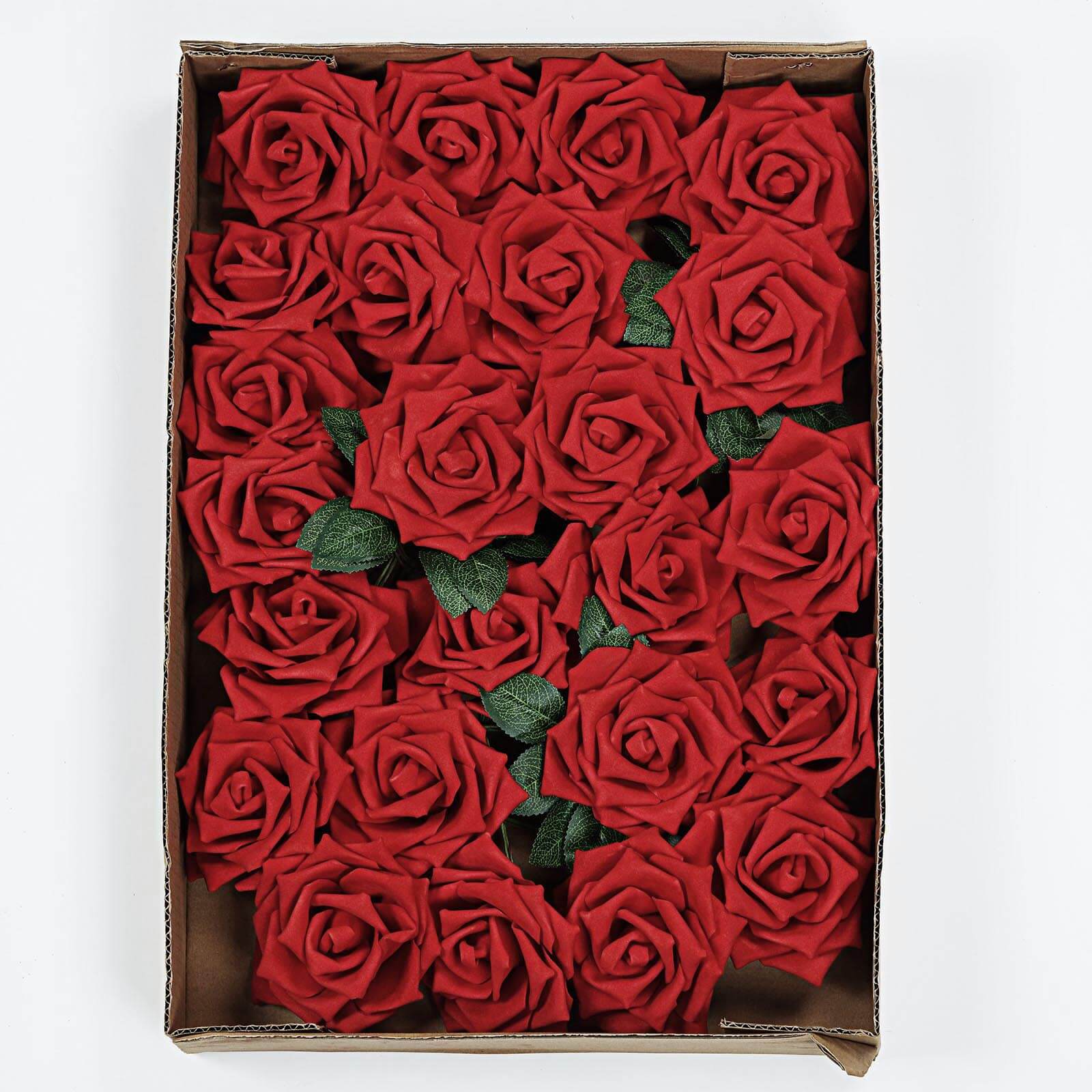 24 Roses 5" Red Artificial Foam Flowers With Stem Wire and Leaves
