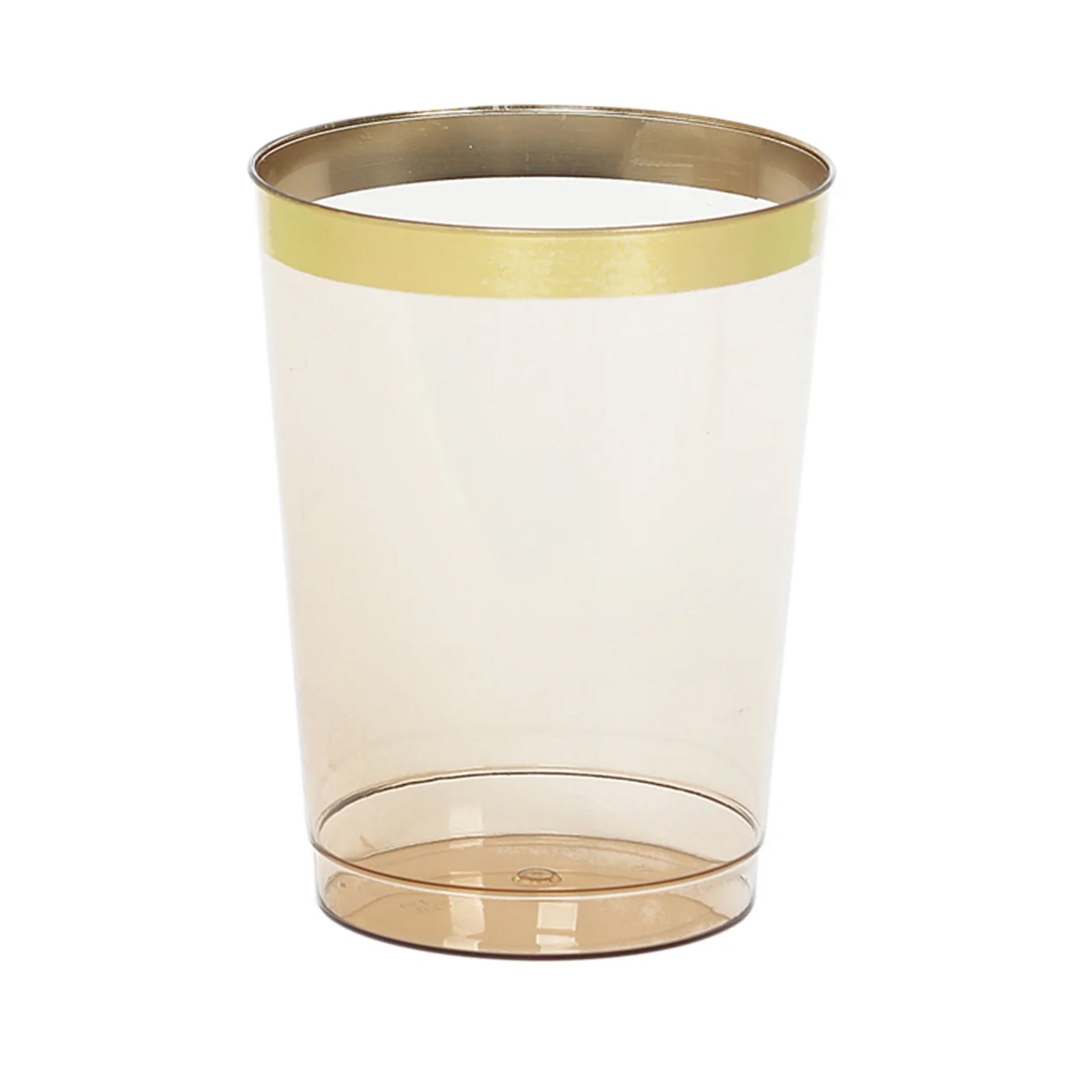 25-Pack Plastic Tumbler Cups Transparent Amber Gold with Gold Rim - Stylish Disposable Party Glasses 10oz