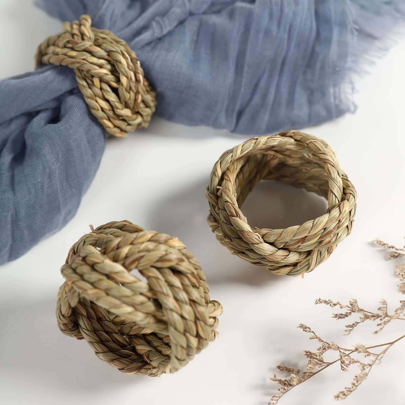 4 Pack Farmhouse Style Natural Burlap Napkin Rings, Handmade Braided Jute Napkin Holders