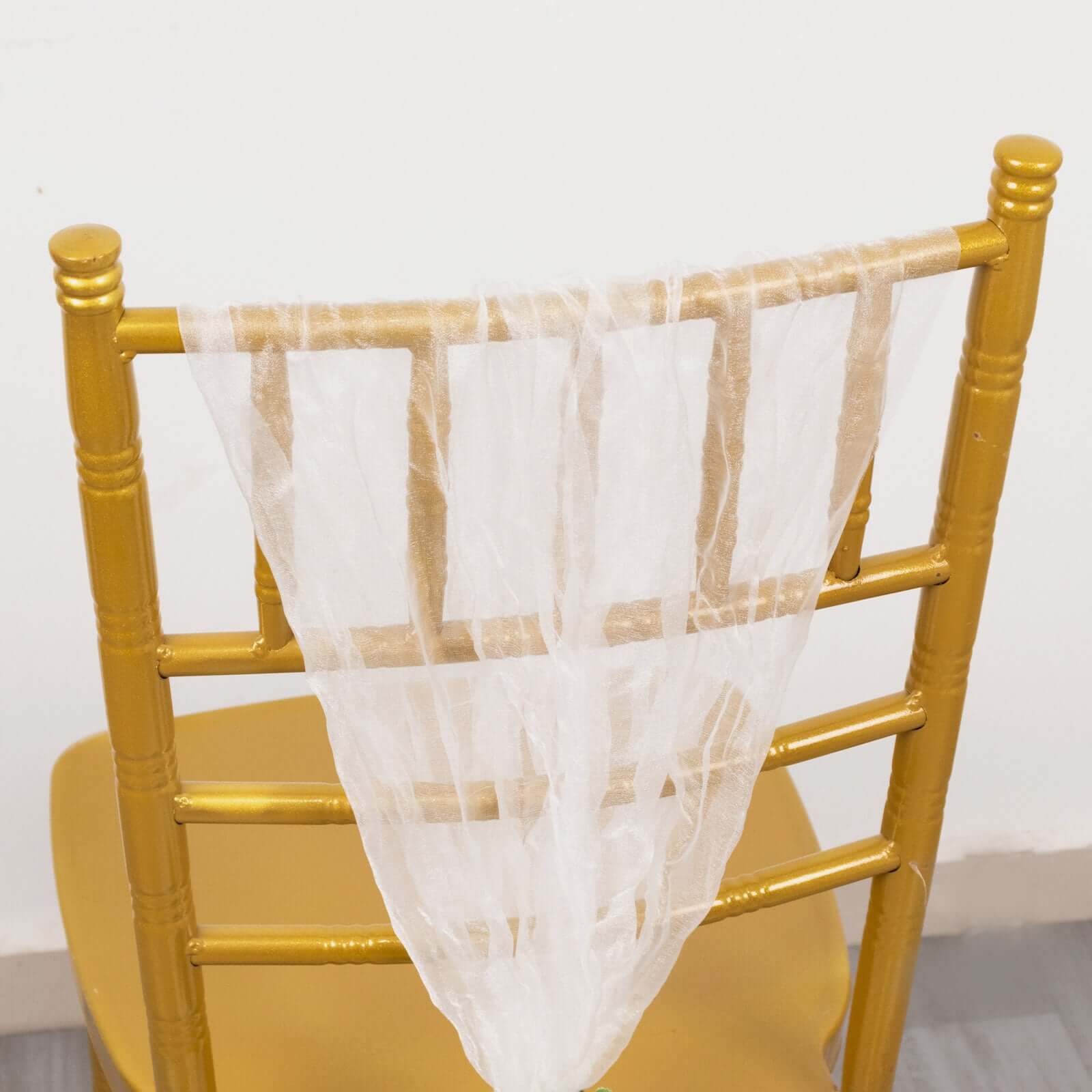 5 Pack Crinkled Organza Chair Sashes White with Shimmer Chiffon Layers - Stylish Sheer Decor for Weddings & Gatherings
