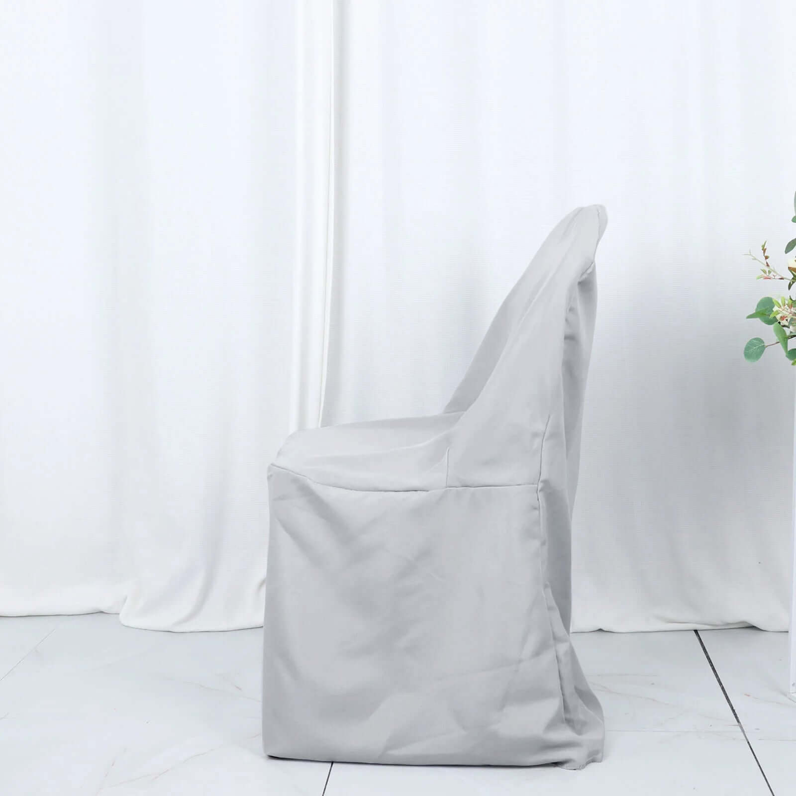 Polyester Slip On Folding Chair Covers Silver - Stain-Resistant Reusable Durable Fabric