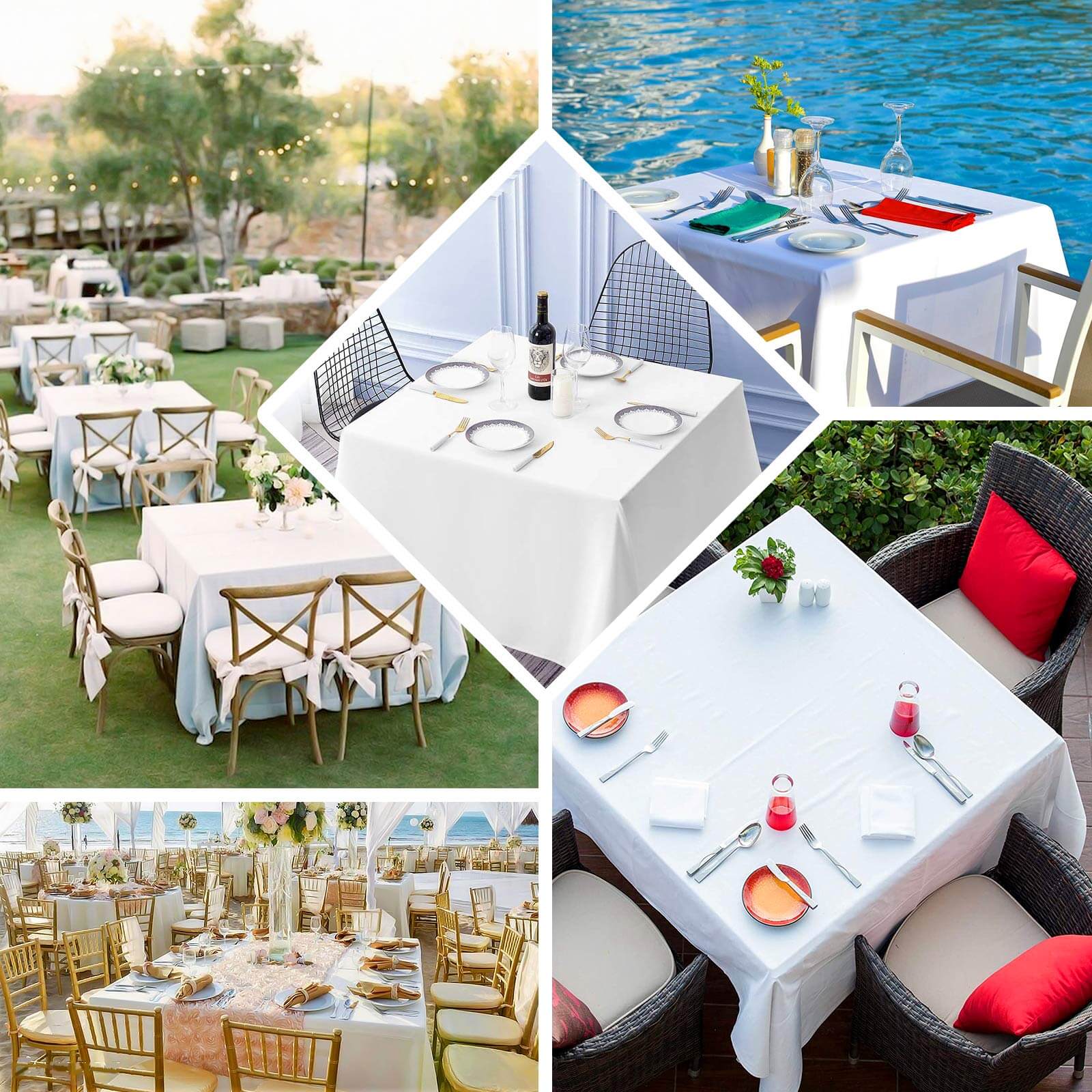 100% Cotton 90"x90" Square Tablecloth White Linen - Sophisticated, Soft & Breathable Fabric Table Cover