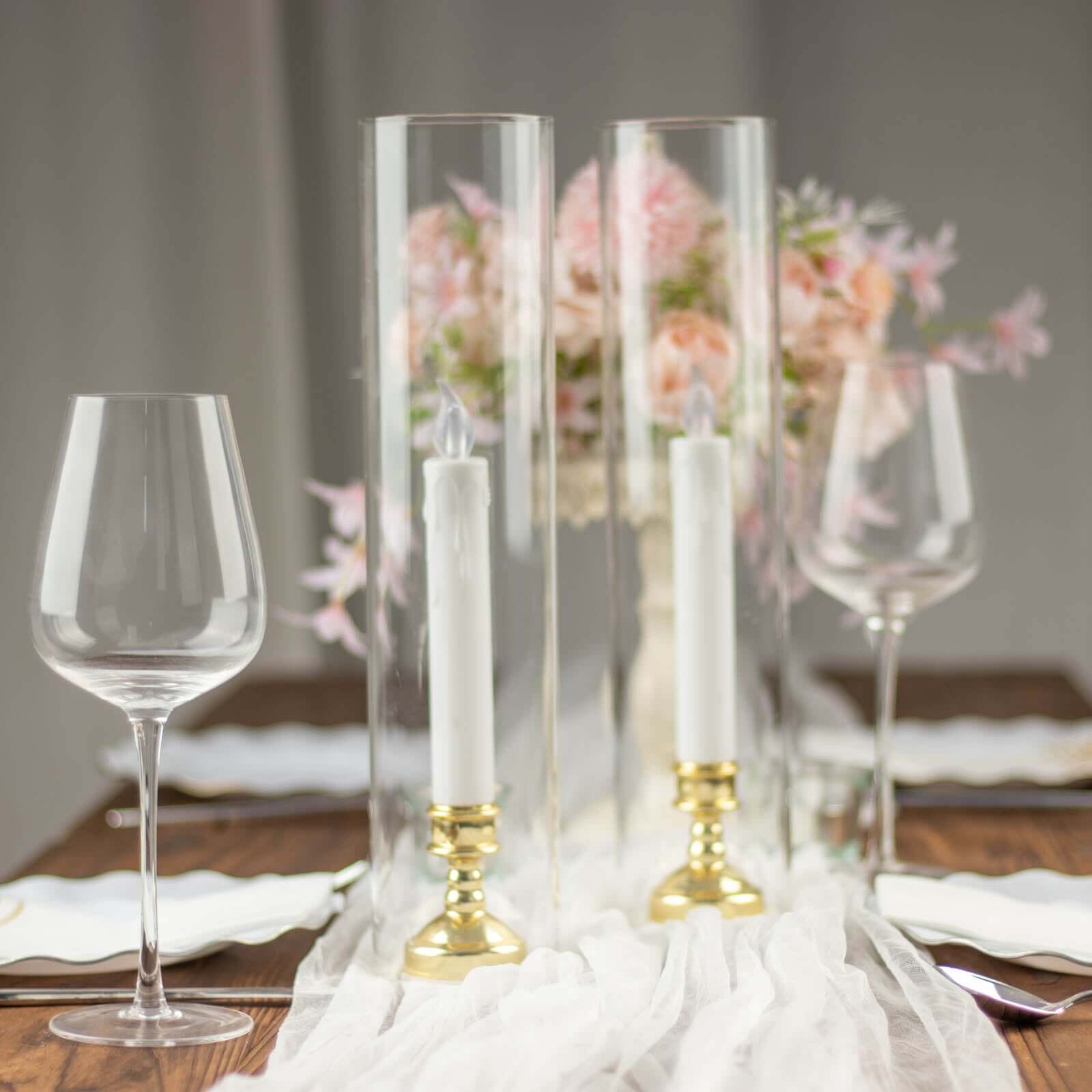 2-Pack Clear Glass Candelabra Shades Open End Hurricane Design - Stylish Table Centerpiece 18"