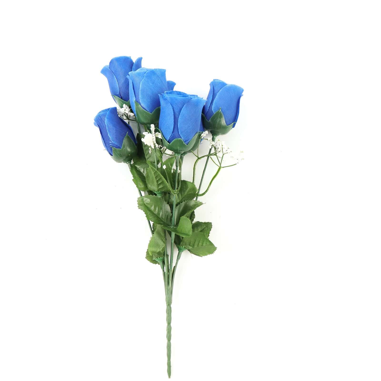 12 Bushes Royal Blue Artificial Premium Silk Flower Rose Bud Bouquets