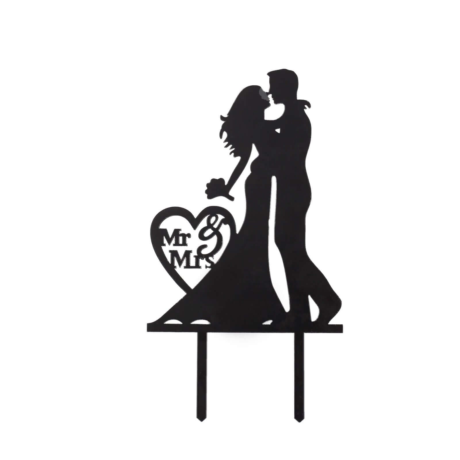 Acrylic Cake Toppers Black Silhouette Design Mr and Mrs - Wedding Cake Decoration Set 7"