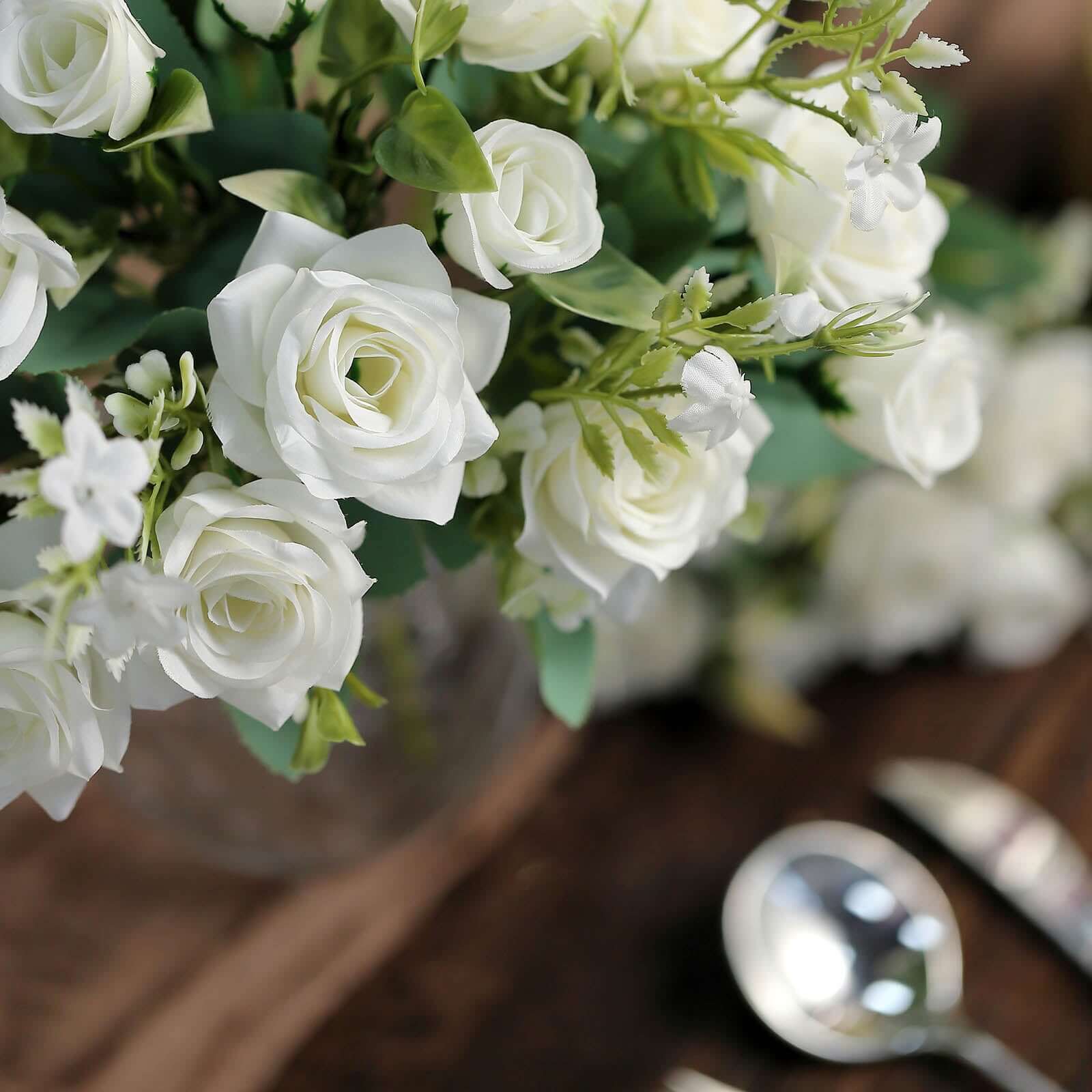 4 Bushes 12" Ivory Real Touch Artificial Silk Rose Flower Bouquet, Faux Bridal Flowers