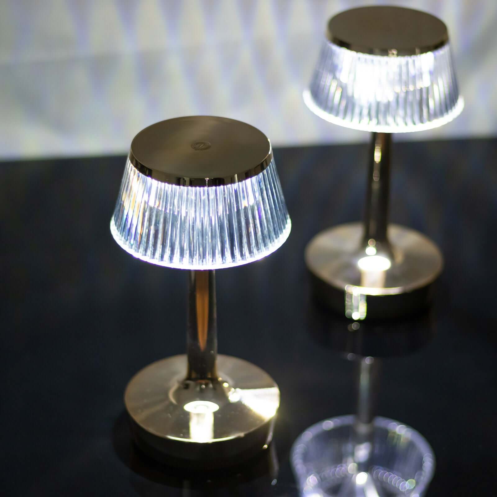 Acrylic LED Mushroom Table Lamp Clear Gold Color Changing Touch Control Night Light - Rechargeable Centerpiece 9"