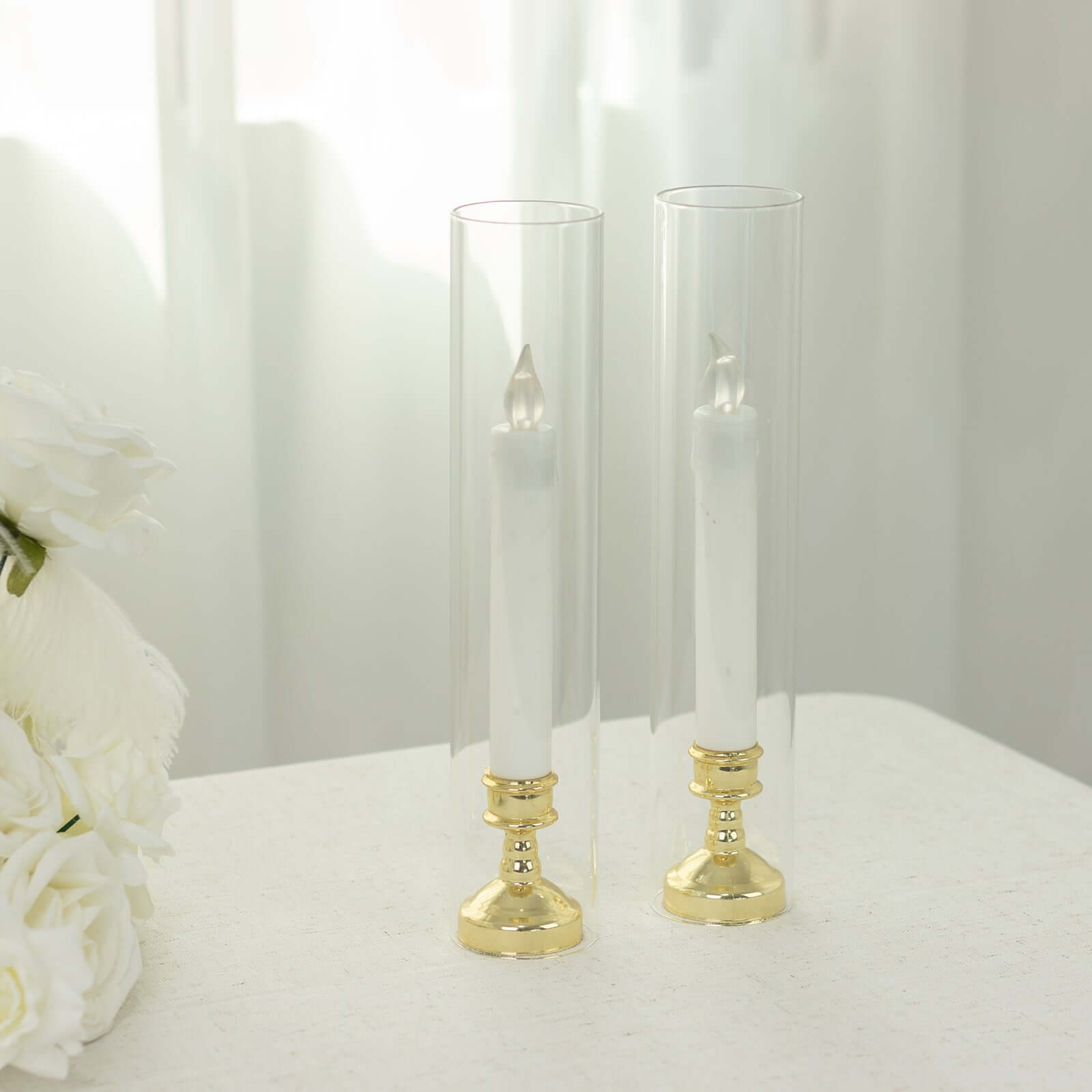 2-Pack Glass Pillar Hurricane Candle Shades - Clear Chimney Tube with 2.25" Wide Open Ends 12"