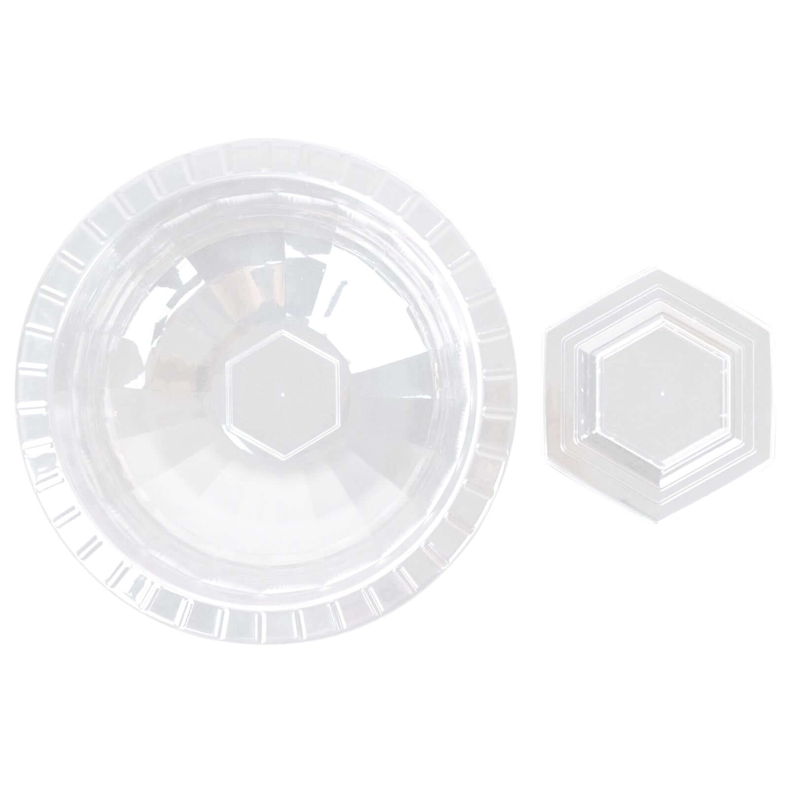 3-Pack Plastic Footed Compote Bowl Flower Vases Roman Style Clear - Round Decorative Pedestal Table Centerpieces 10"