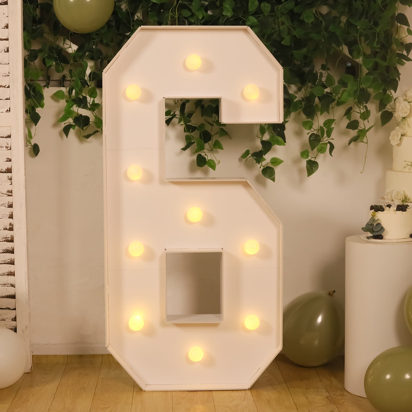 Giant LED Marquee Light Up Number "6", White 4ft Pre-Cut Foam Board with 10 Warm White Battery Operated LEDs, Glue Gun and Sticks