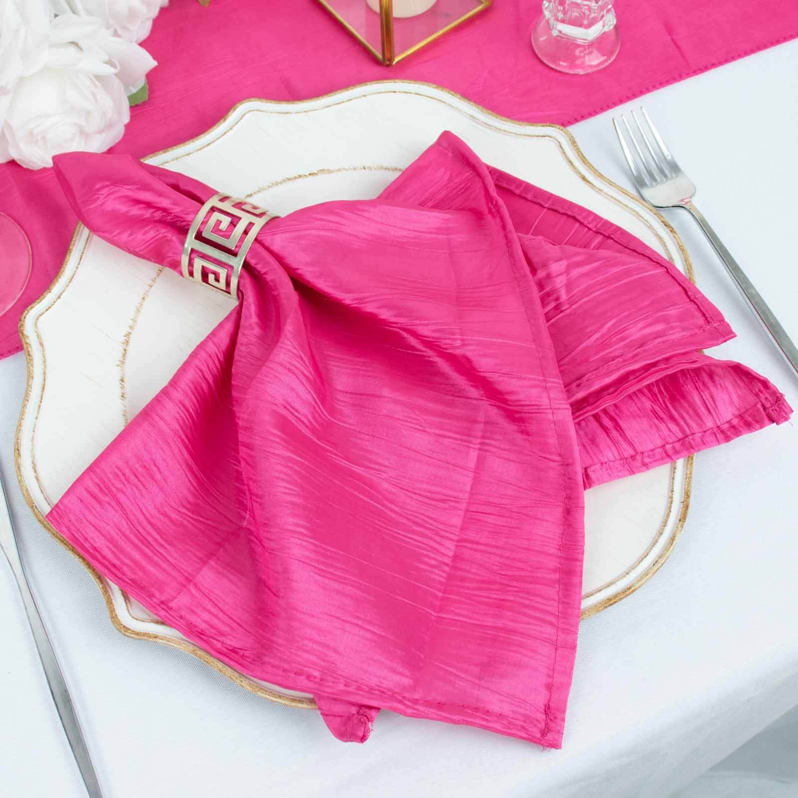 5 Pack Taffeta 20"x20" Napkins Fuchsia Accordion - Accordion Crinkle Dinner Napkins