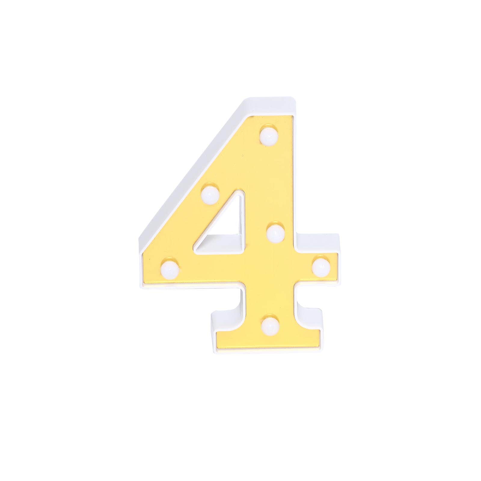 3D Marquee Number "4" Warm White 6 LED Lights Gold - Stylish Light-Up Accent for Events 6"