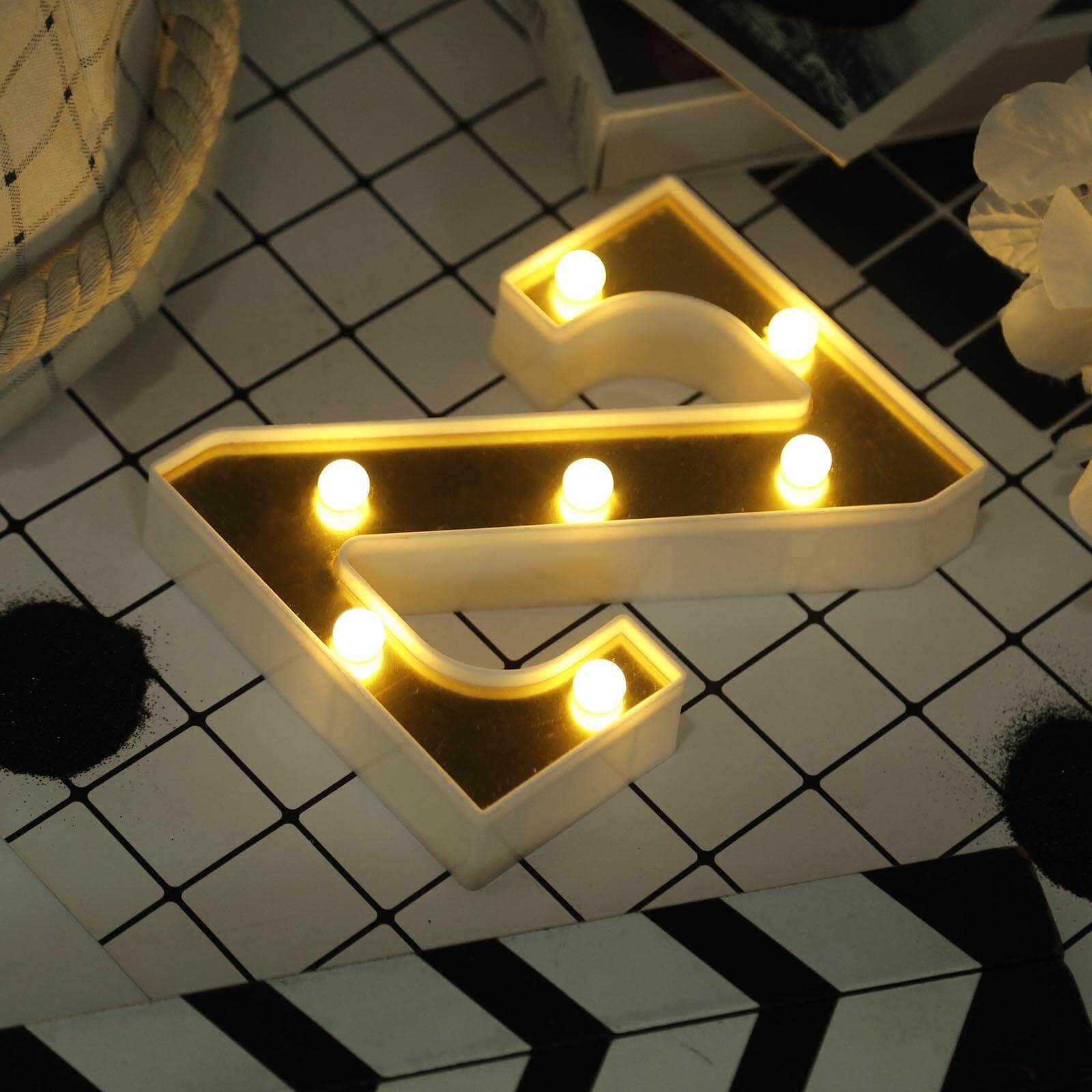3D Marquee Letter "Z" Warm White 7 LED Lights Gold - Chic Light-Up Decor for Events 6"