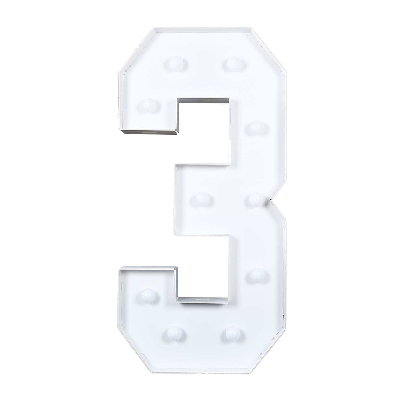 Giant LED Marquee Light Up Number "3", White 4ft Pre-Cut Foam Board with 10 Warm White Battery Operated LEDs, Glue Gun and Sticks