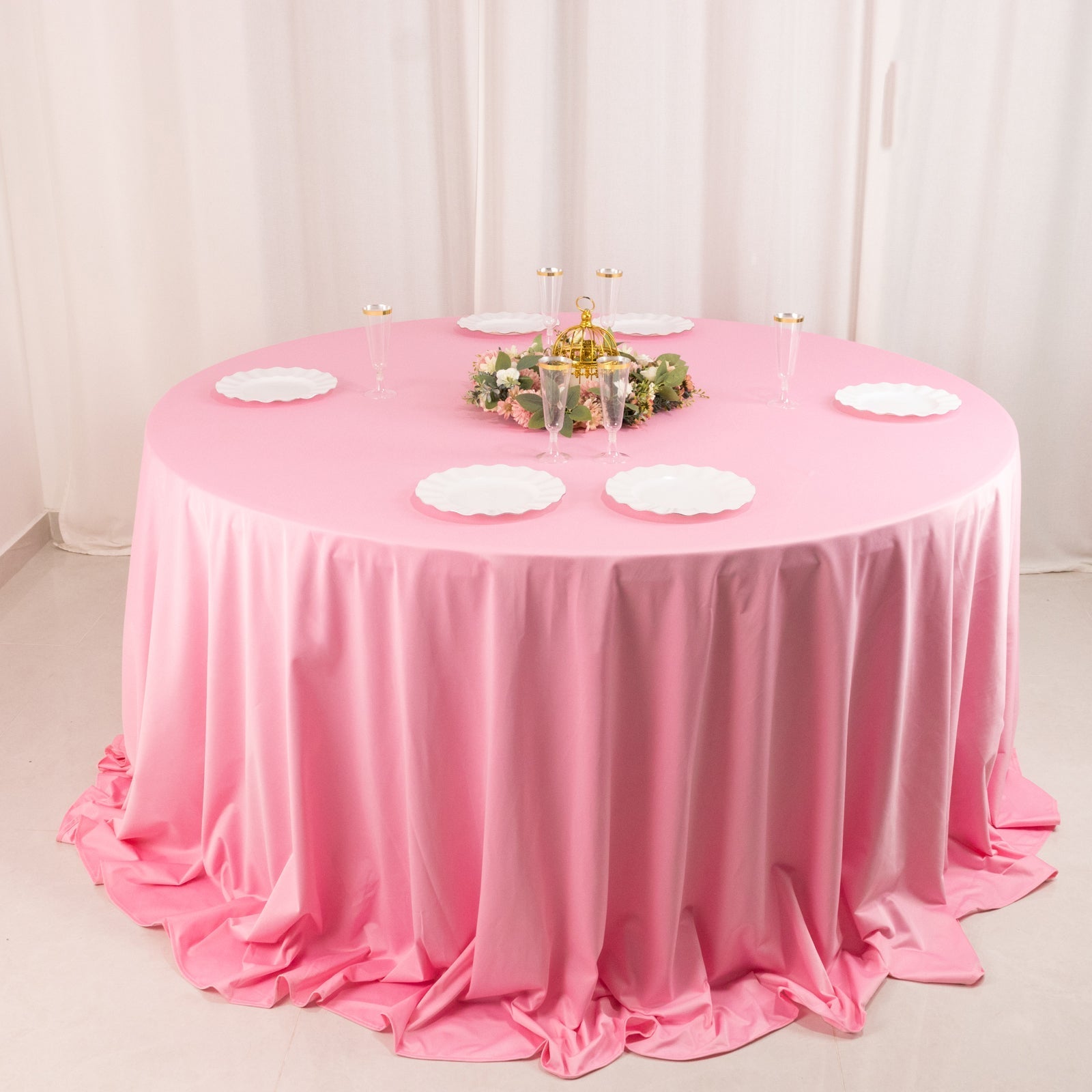 Scuba Round 132" Tablecloth Pink - Wrinkle Free & Stain Resistant Seamless Table Cover