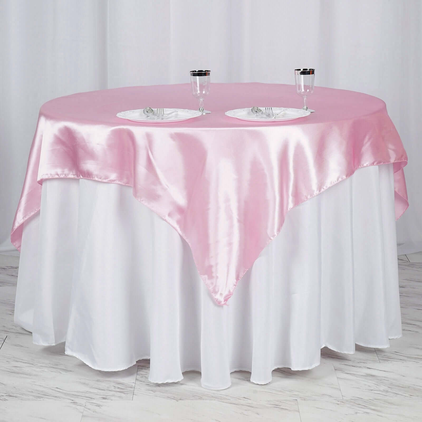 Satin 60"x60" Table Overlay Square Tablecloth Pink - Smooth Silky Touch Table Cover