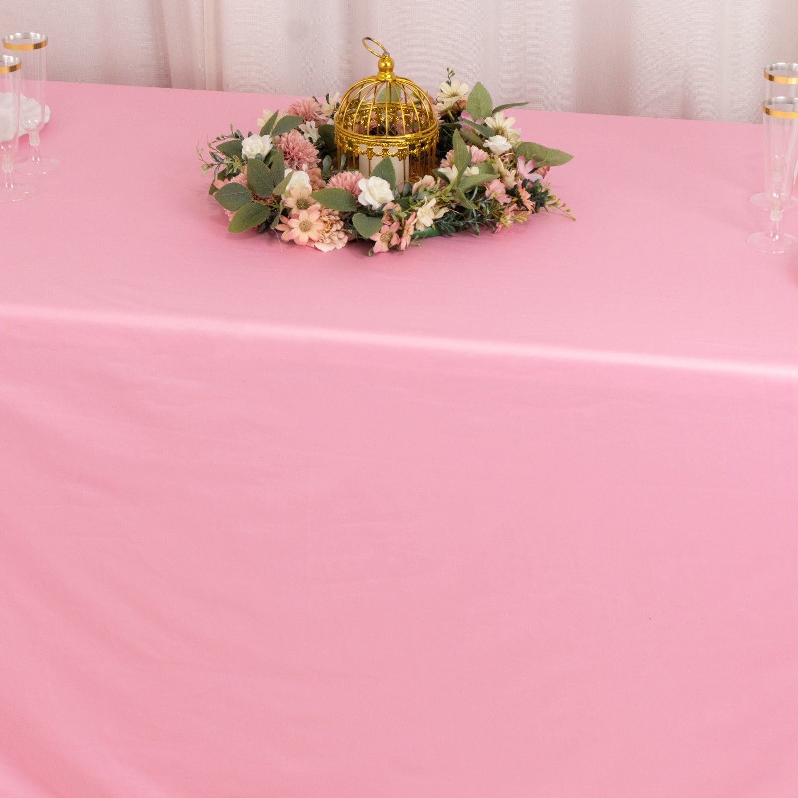Scuba Rectangular 90"x132" Tablecloth Pink - Wrinkle Free, Stain Resistant & Seamless Table Cover