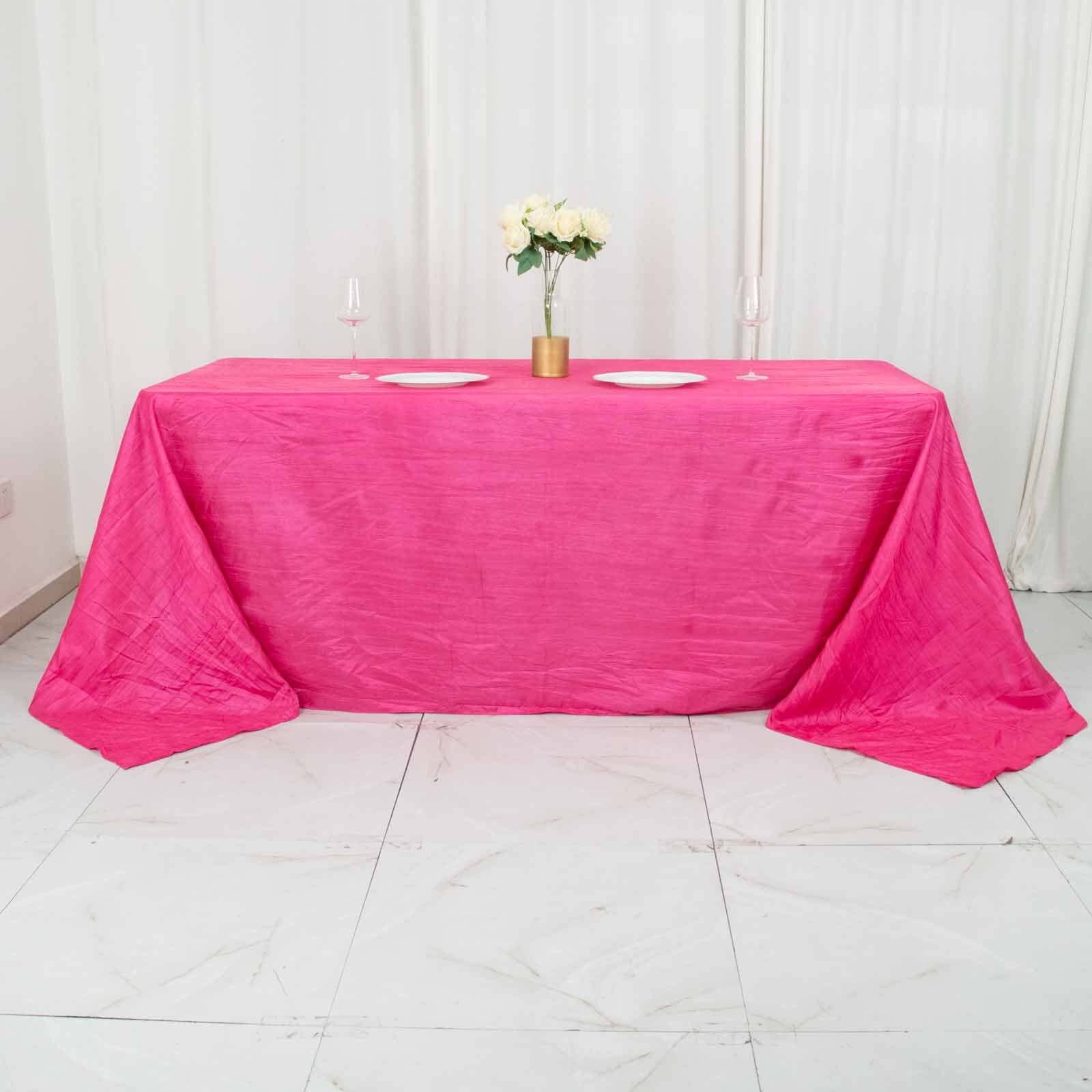 Taffeta 90"x132" Rectangle Tablecloth Fuchsia - Seamless Accordion Crinkle Table Cover