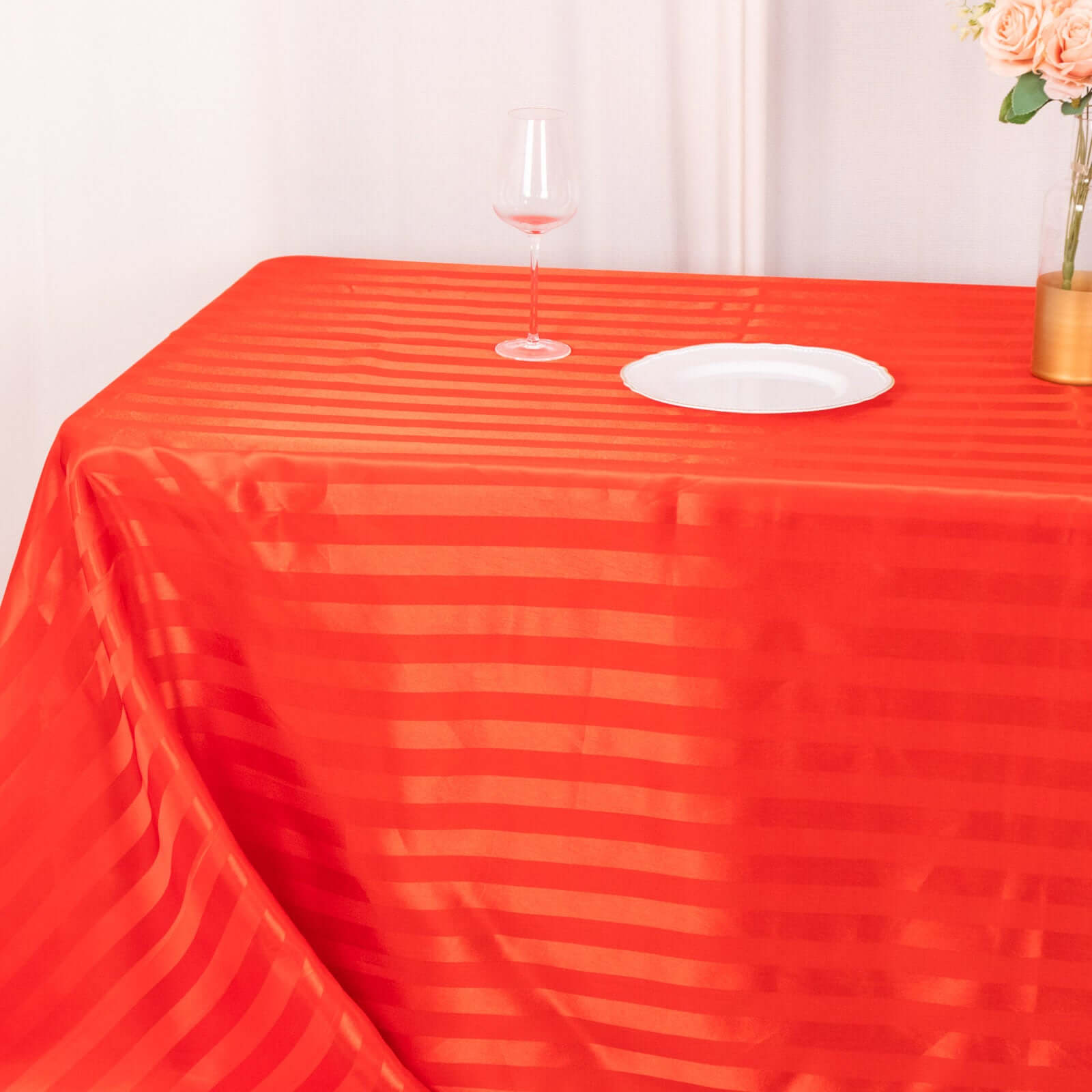 Satin Striped 90"x132" Rectangular Tablecloth Red - Seamless Silky Smooth Table Cover