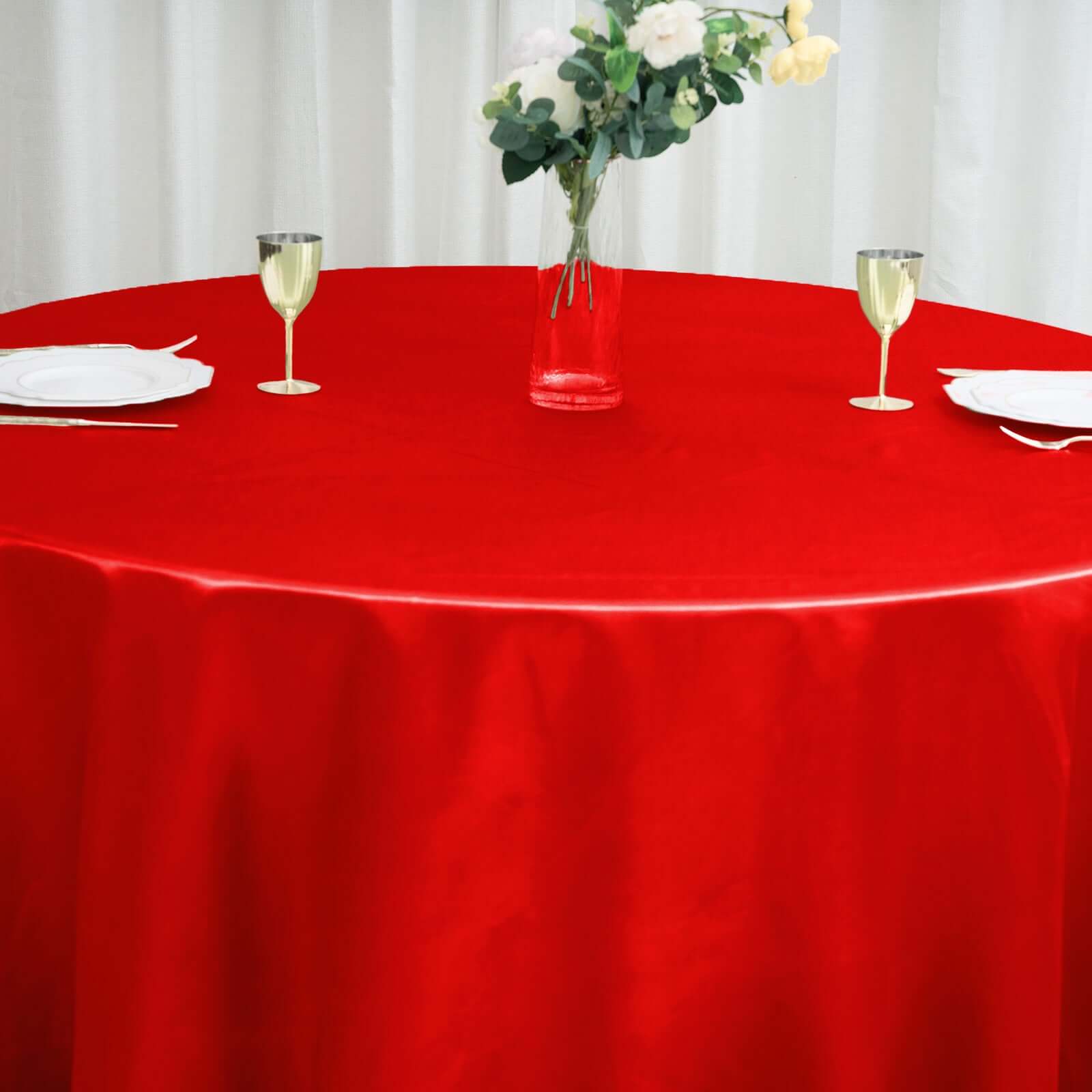 Satin 120" Round Tablecloth Red - Stylish Seamless Table Cover
